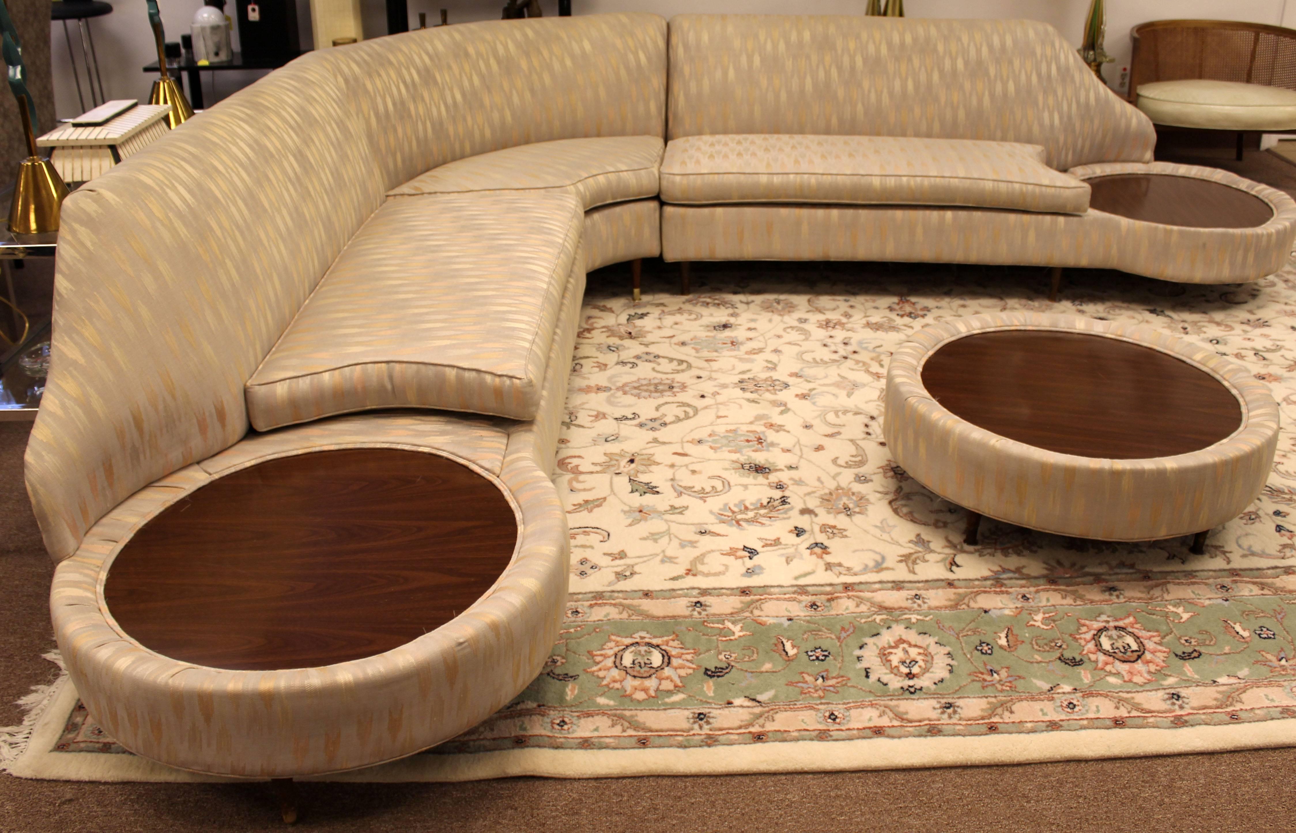 Mid-Century Modern Three-Piece Curved Sofa Sectional Ottoman Side Tables In Good Condition In Keego Harbor, MI