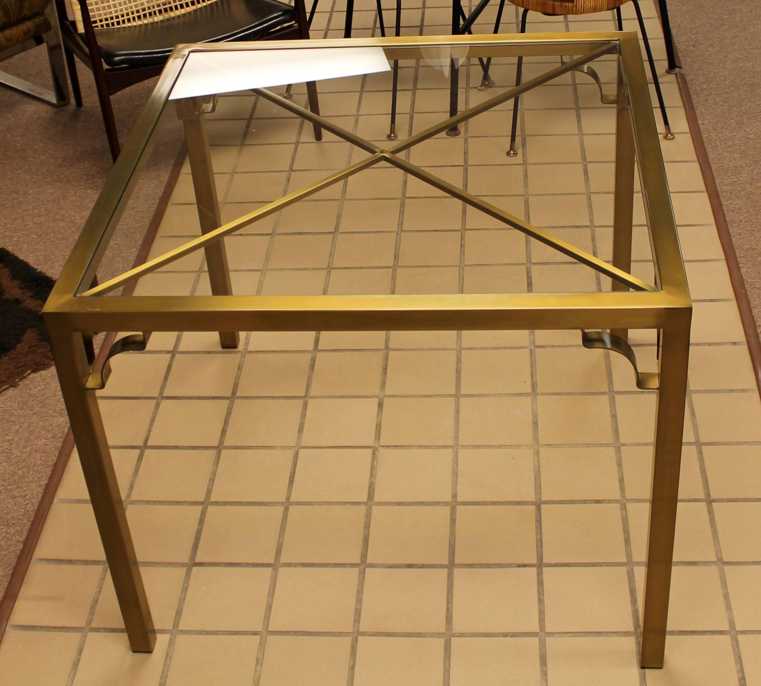 Mid-Century Modern Mastercraft Style Square Brass Glass Dinette Game Table 2