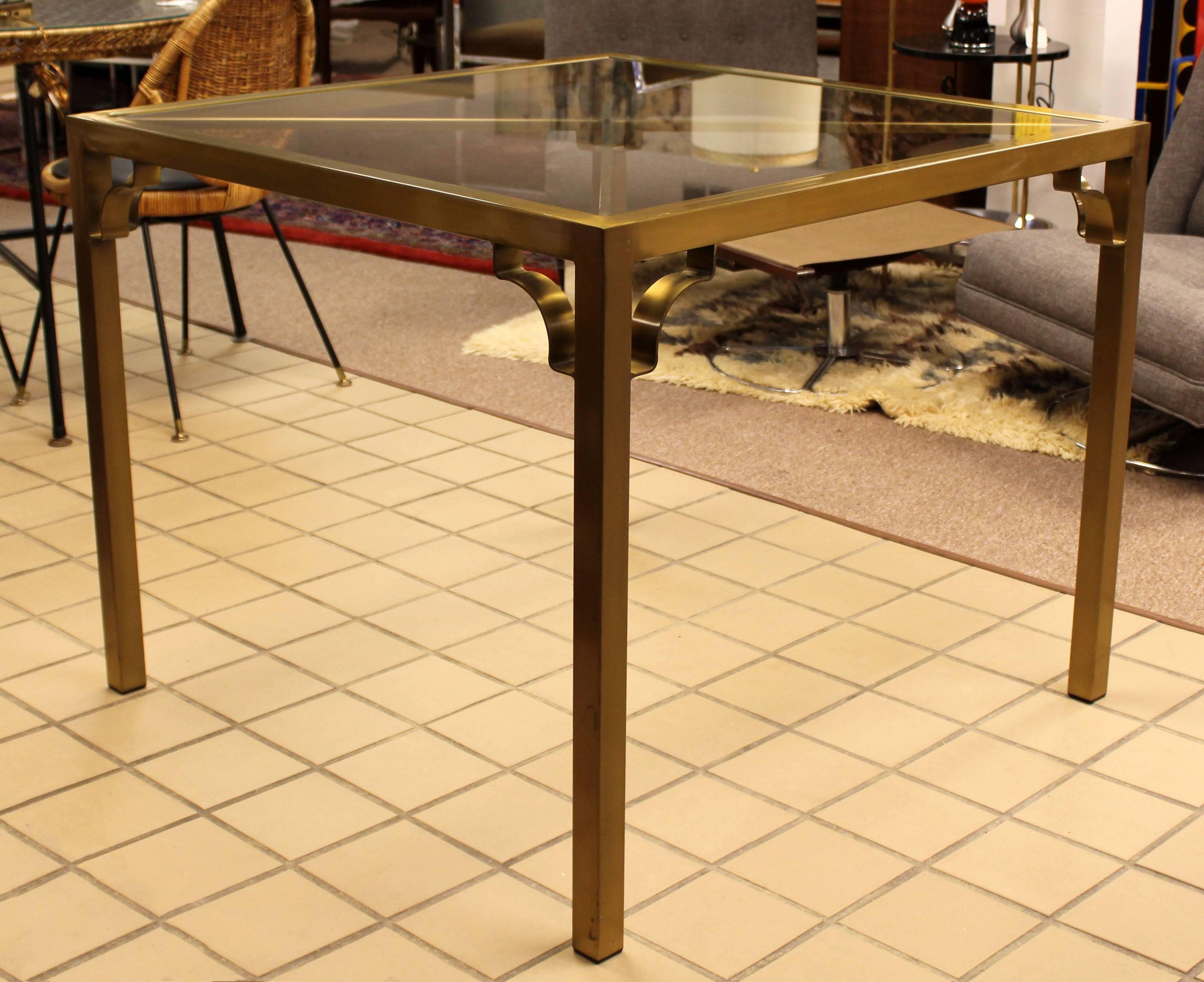 Late 20th Century Mid-Century Modern Mastercraft Style Square Brass Glass Dinette Game Table