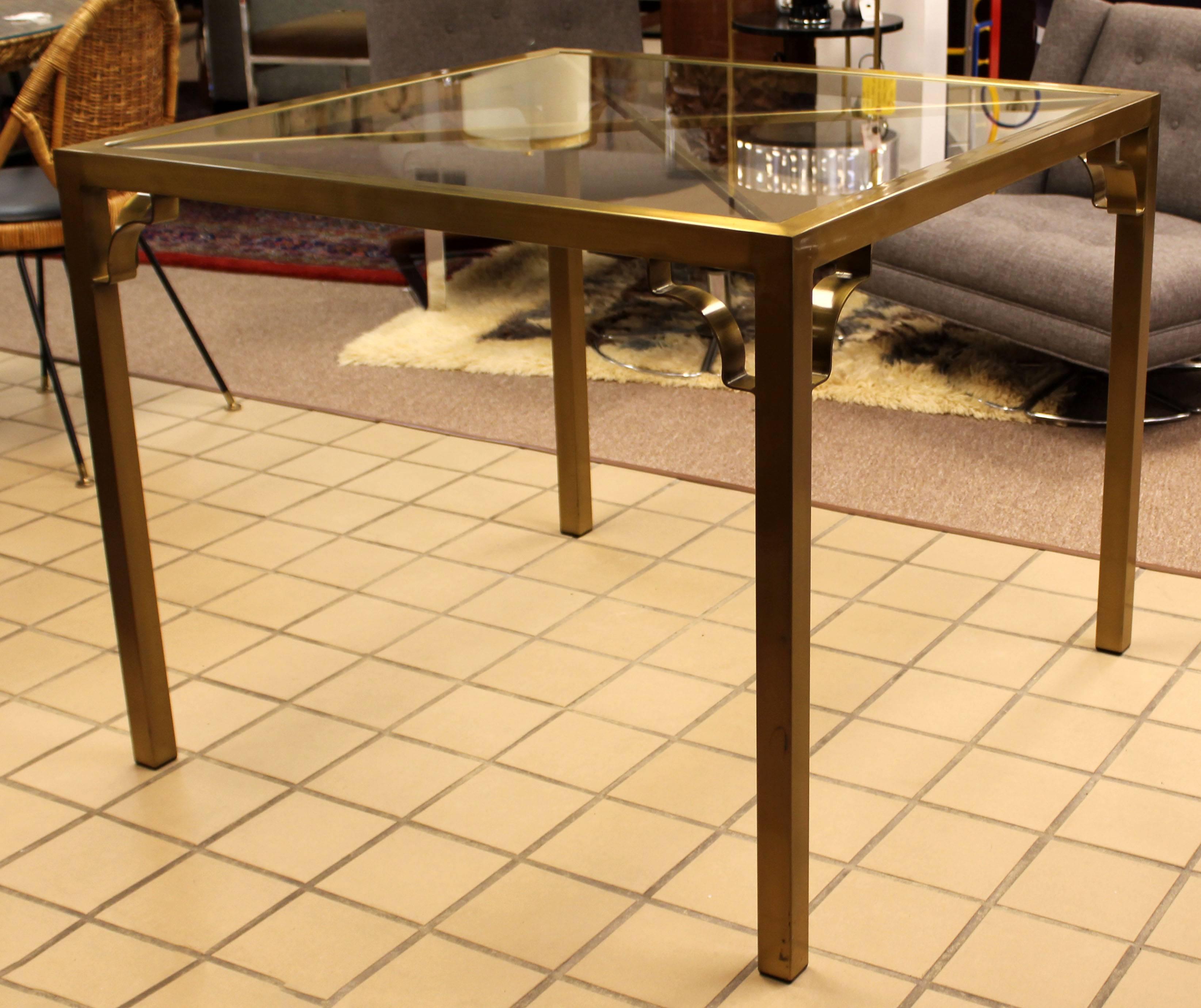 Mid-Century Modern Mastercraft Style Square Brass Glass Dinette Game Table In Good Condition In Keego Harbor, MI