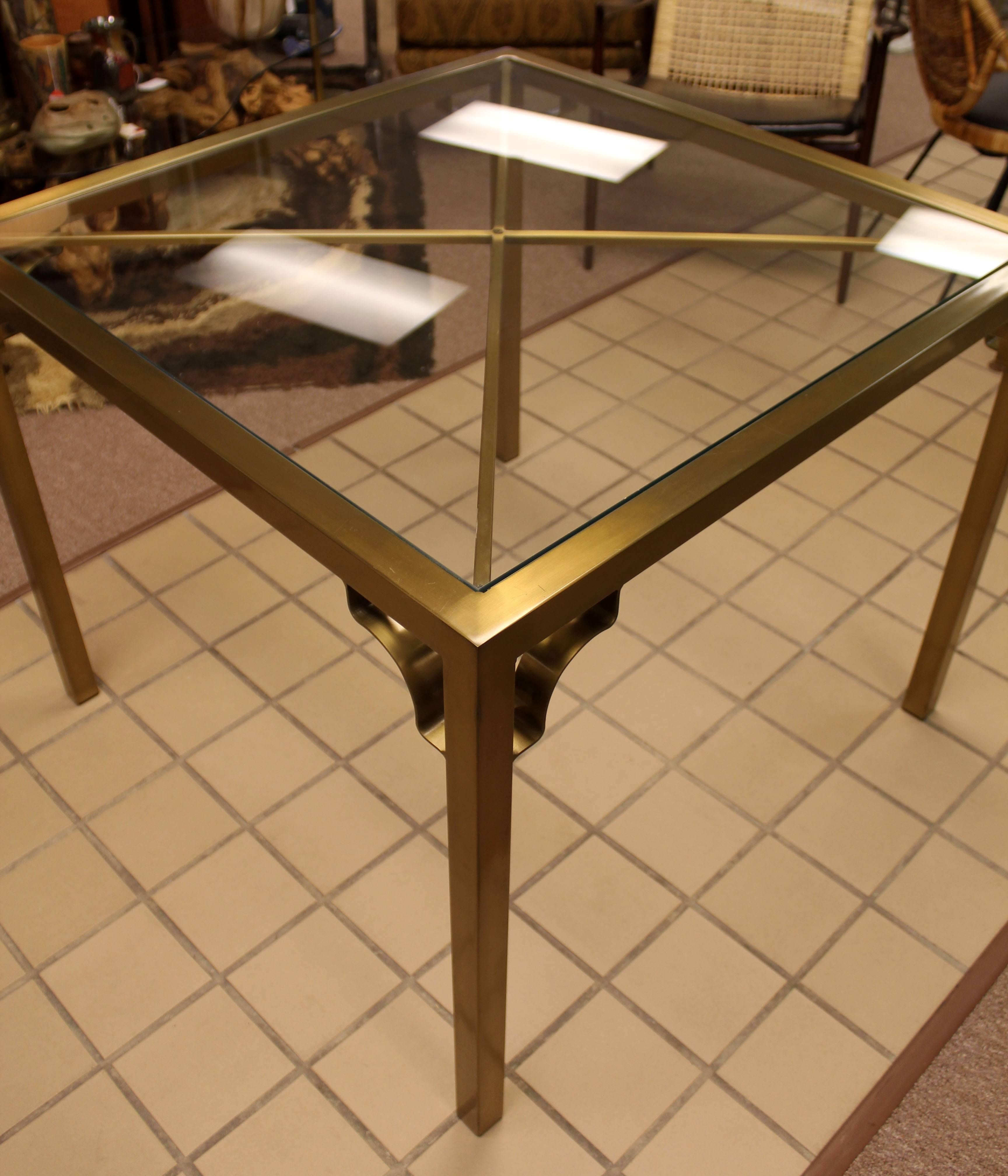 Mid-Century Modern Mastercraft Style Square Brass Glass Dinette Game Table 3