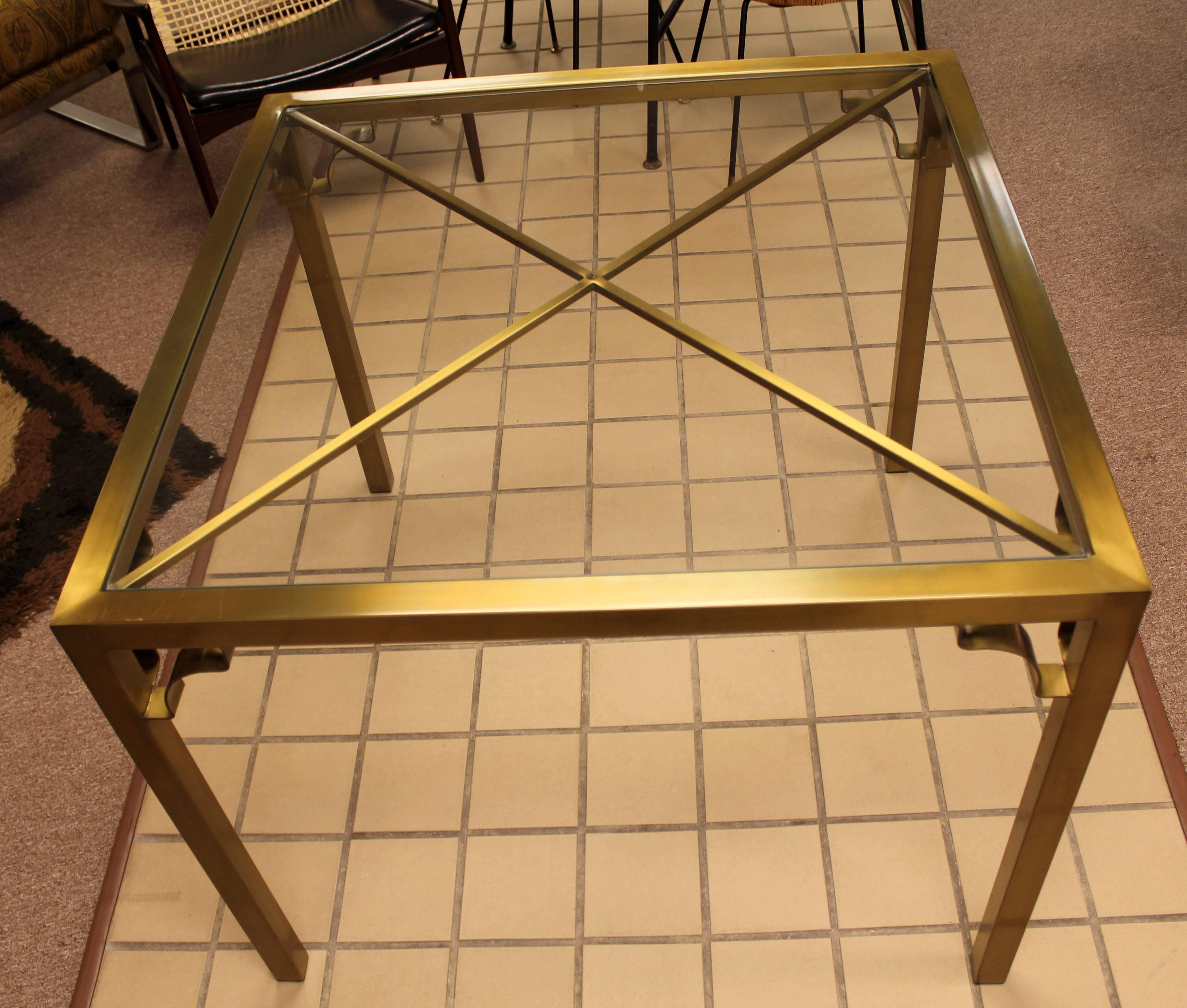 Mid-Century Modern Mastercraft Style Square Brass Glass Dinette Game Table 1