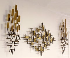 Mid-Century Modern Three Hanging Brutalist Wall Nail Sculpture Sconces Bergasse
