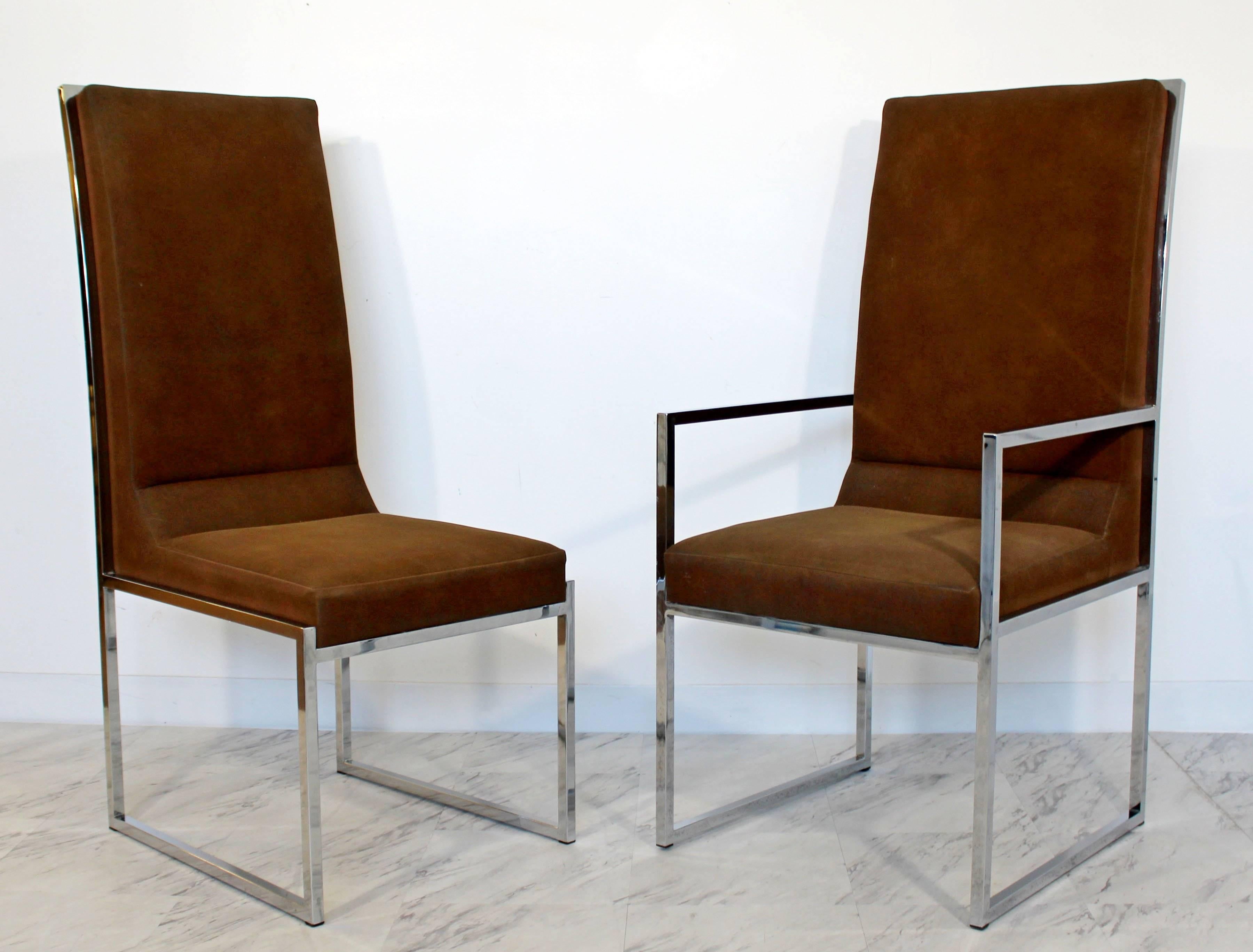 American Mid-Century Modern Milo Baughman for DIA Set of Six Chrome Dining Chairs, 1970s