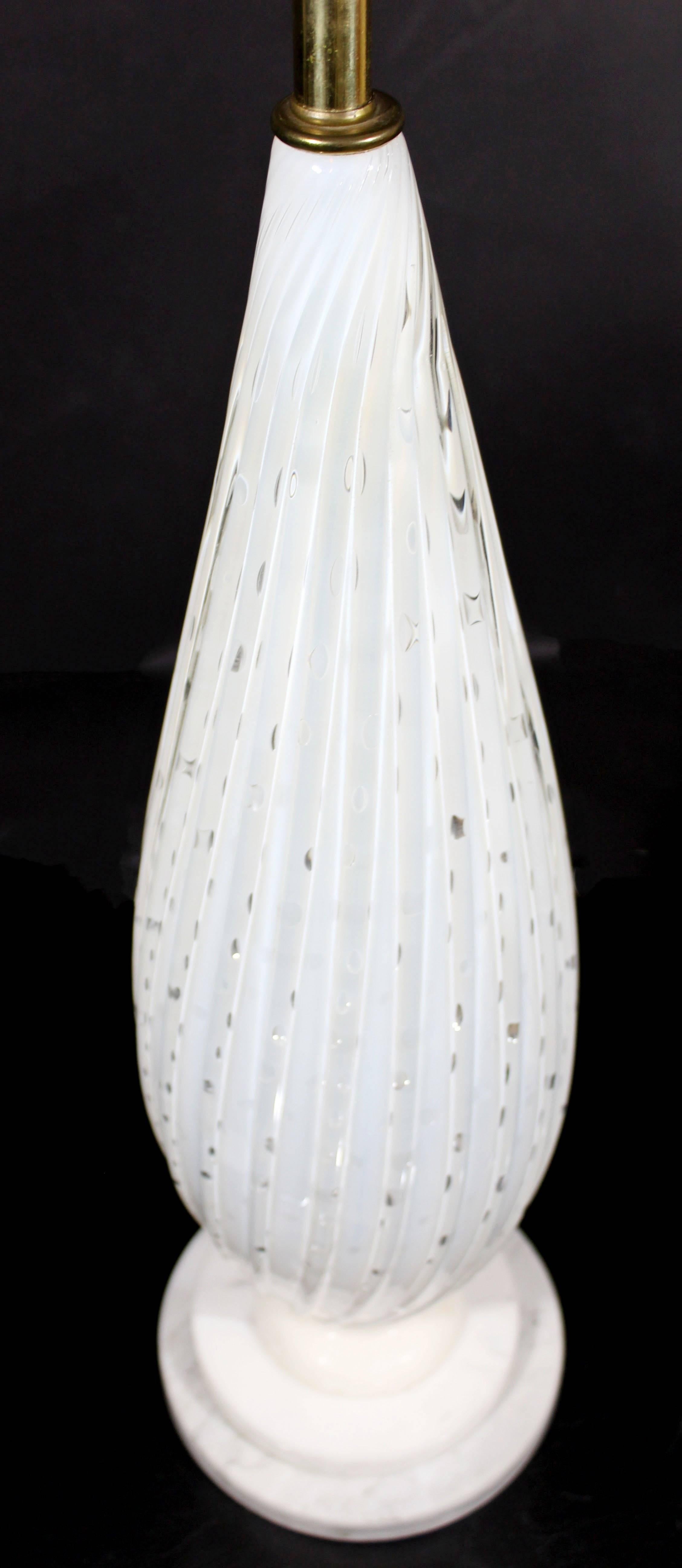 Italian Mid-Century Modern Barovier Toso White Murano Glass Table Lamp Marble Base