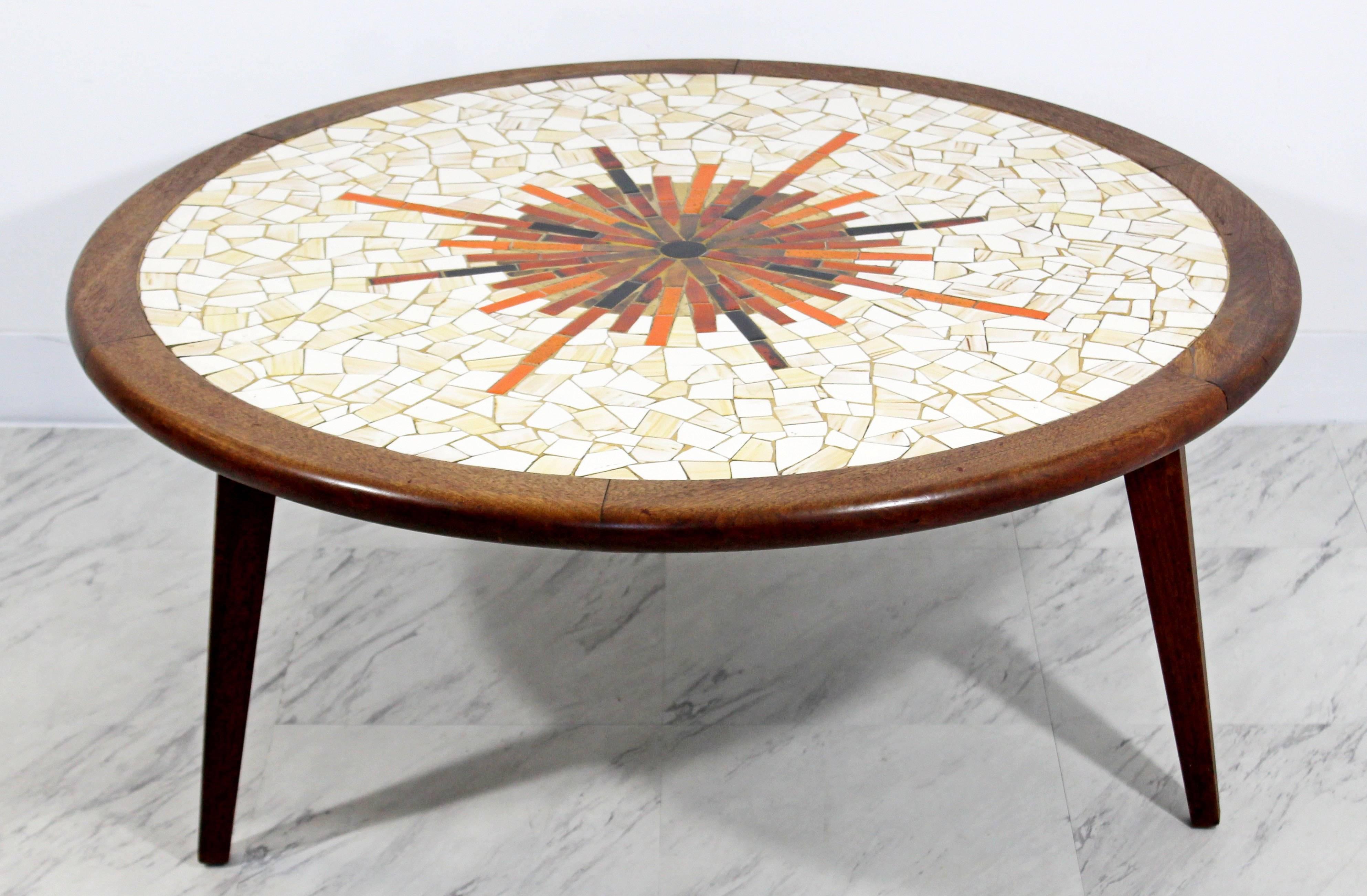American Mid-Century Modern Sunburst Tile Top Wood Coffee Table Hohenberg Martz Era