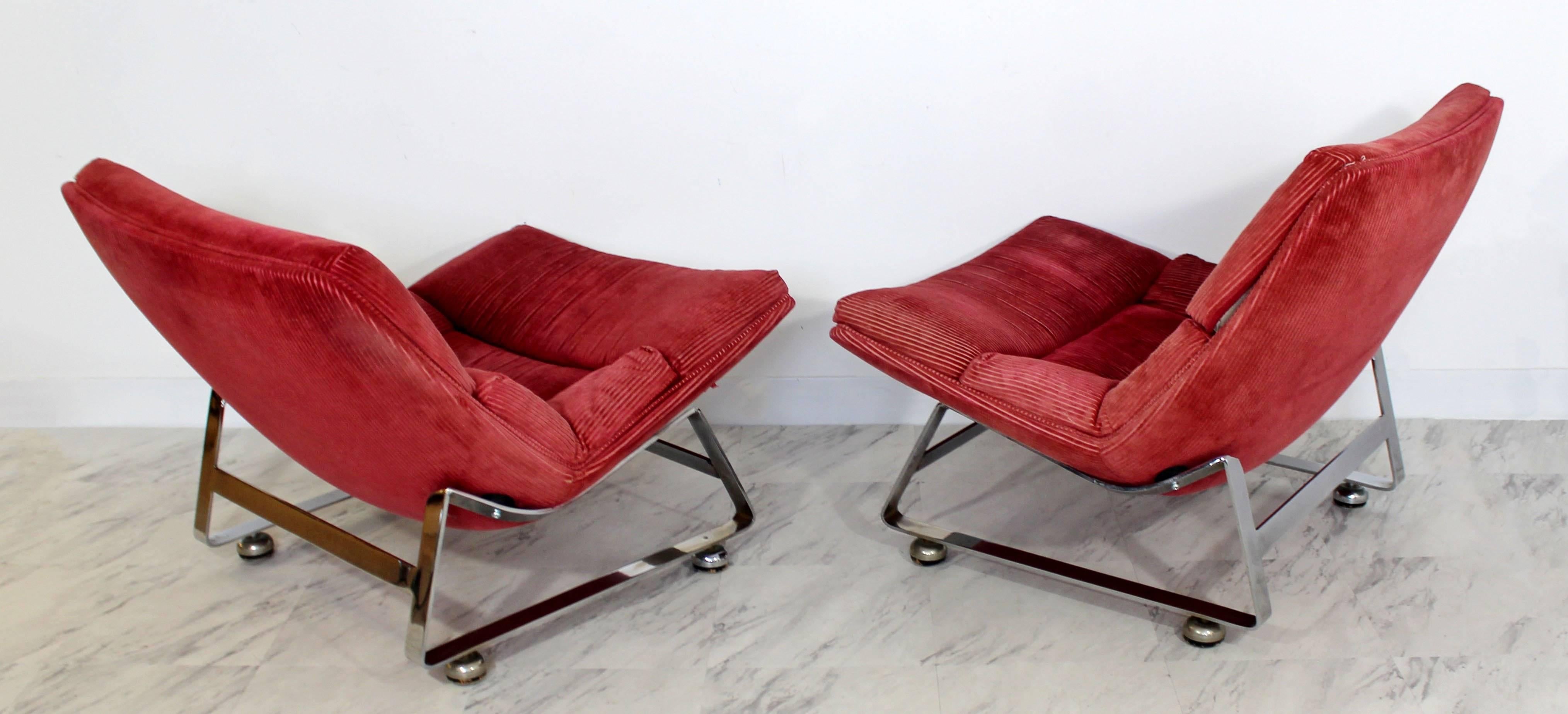 Vintage Mid-Century Modern Pair of Chrome Lounge Chairs Baughman Brueton Style 2