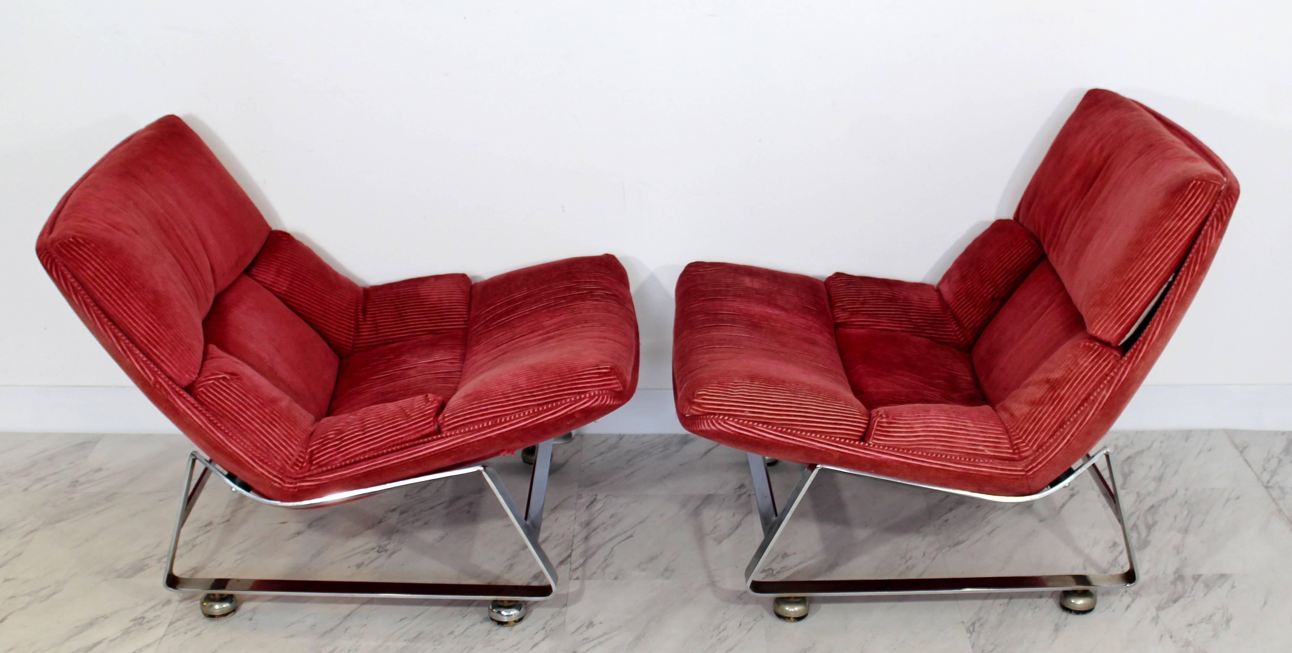 Vintage Mid-Century Modern Pair of Chrome Lounge Chairs Baughman Brueton Style 1