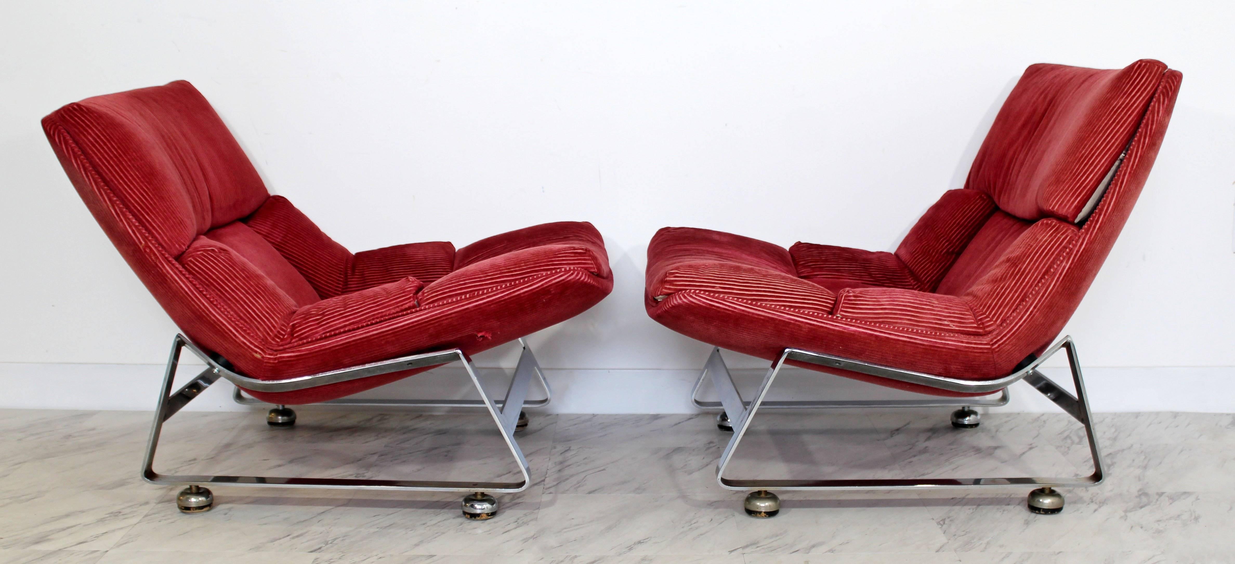 Late 20th Century Vintage Mid-Century Modern Pair of Chrome Lounge Chairs Baughman Brueton Style