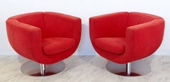 Contemporary Modern Pair of Red Tulip Swivel Chairs B&B Italia, Italian