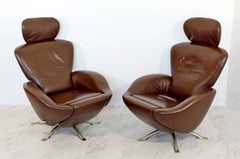 Mid-Century Modern Brown Leather Pair of Dodo Cassina Reclining Lounge Chairs