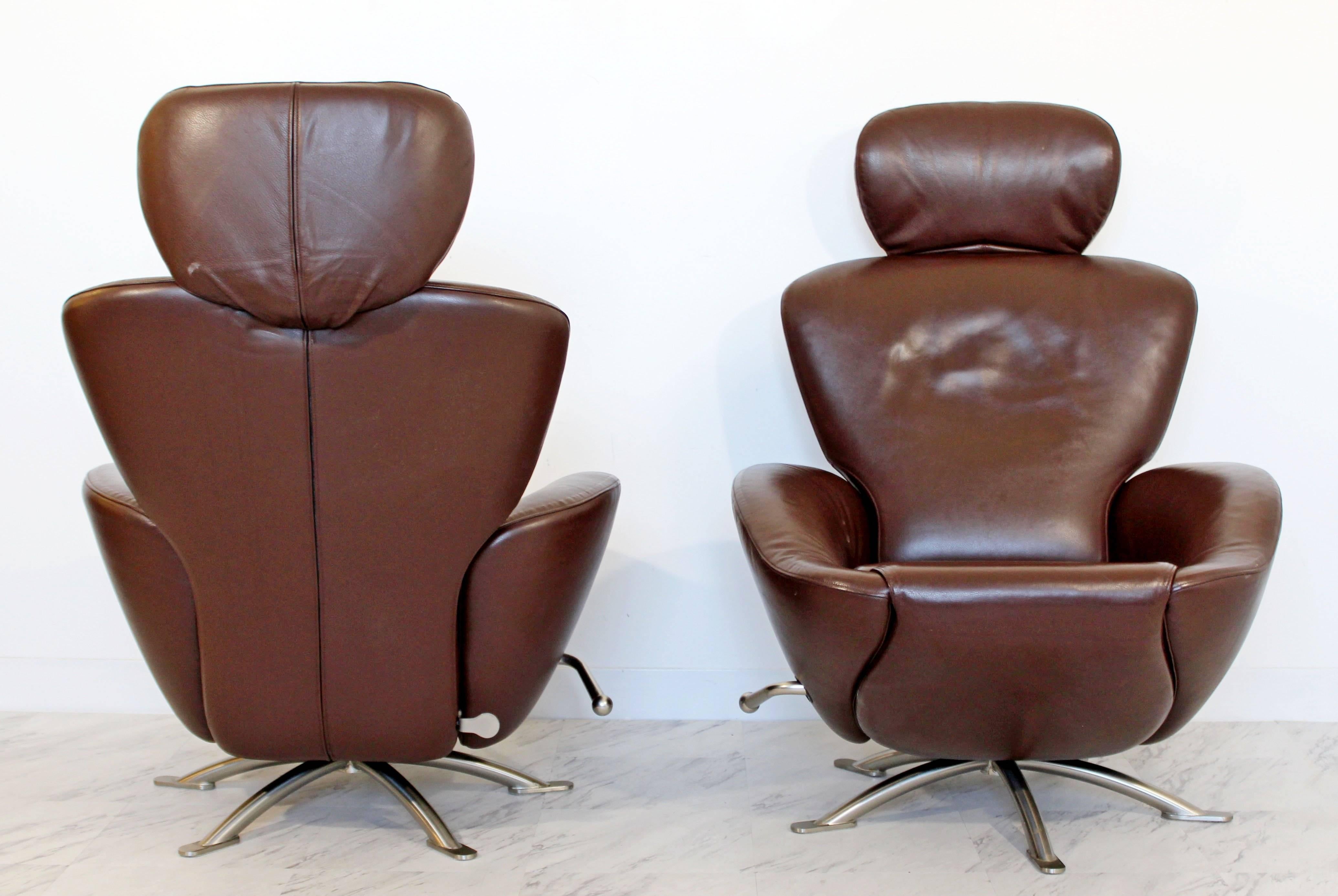 Mid-Century Modern Braunes Leder Paar Dodo Cassina Liegesessel (Ende des 20. Jahrhunderts)