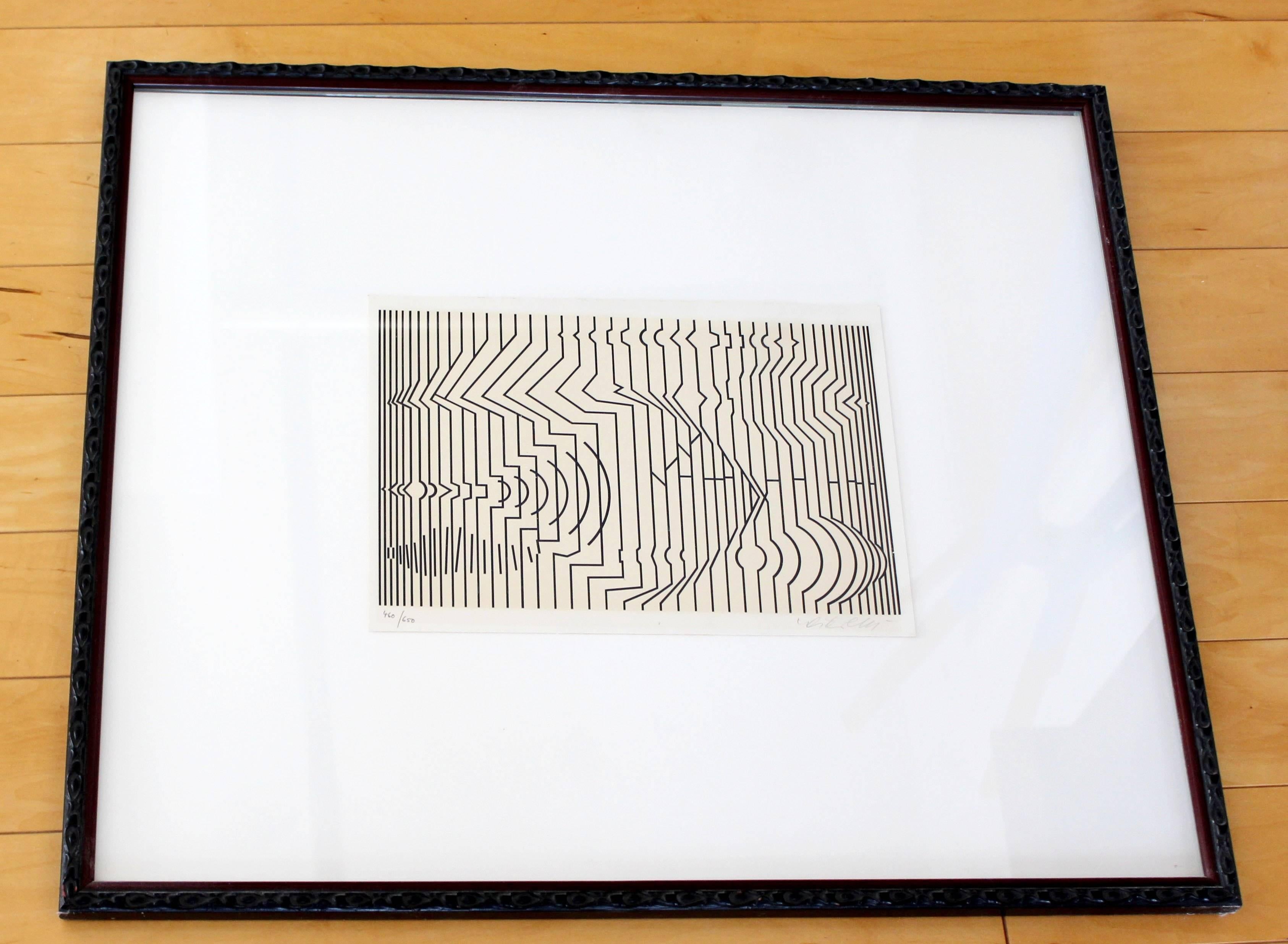 For your consideration is a framed print of a pop art piece by Victor Vasarely, titled Nuisances I created in 1971 signed and numbered 460/650. In excellent condition. The dimensions of the frame are 23