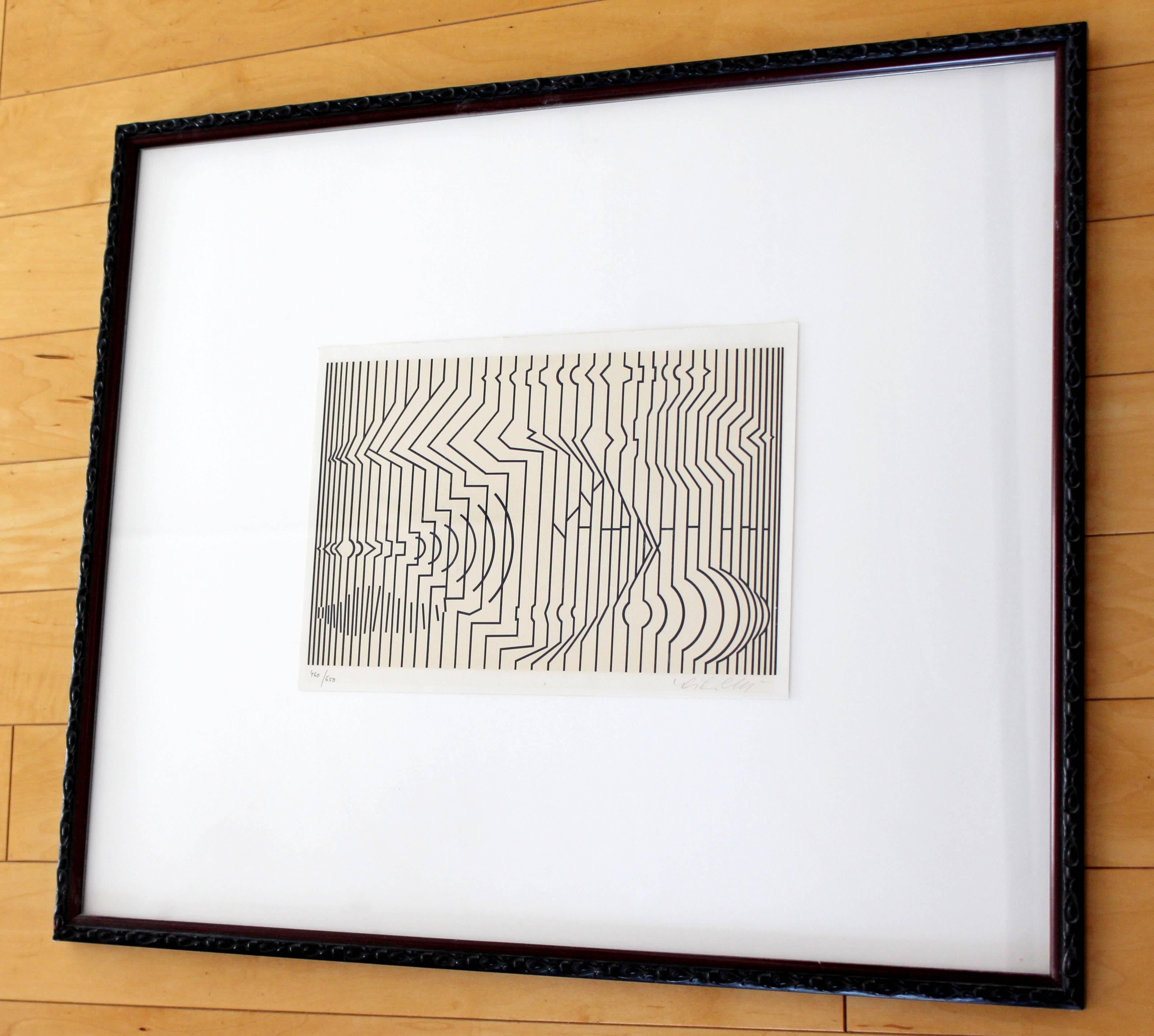 Mid-Century Modern Framed Pop Art Print Signed Numbered by Vasarely 460/650 In Good Condition In Keego Harbor, MI