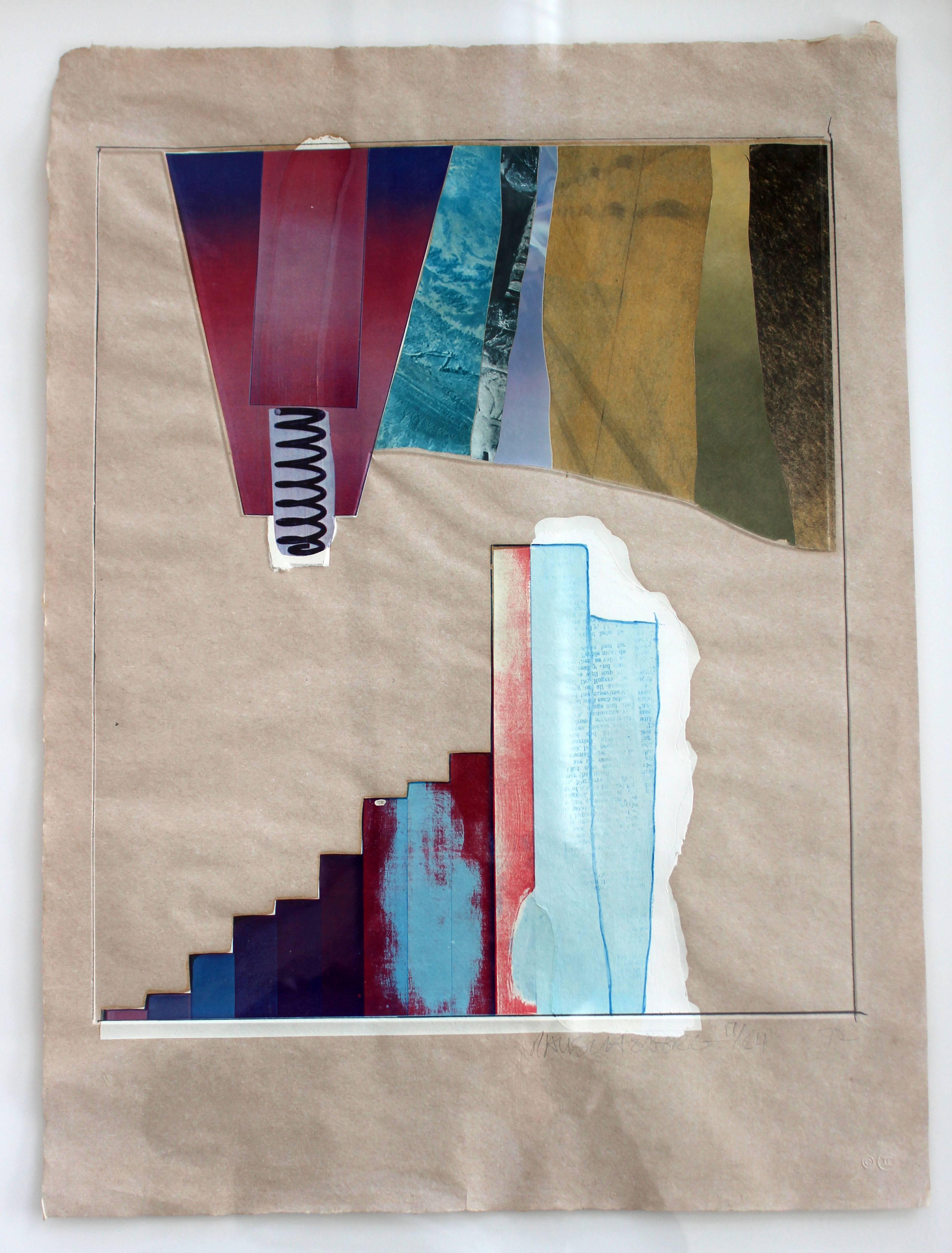 Mid-Century Modern Rauschenberg Signed Abstract Print Dated 1970s Numbered In Good Condition In Keego Harbor, MI