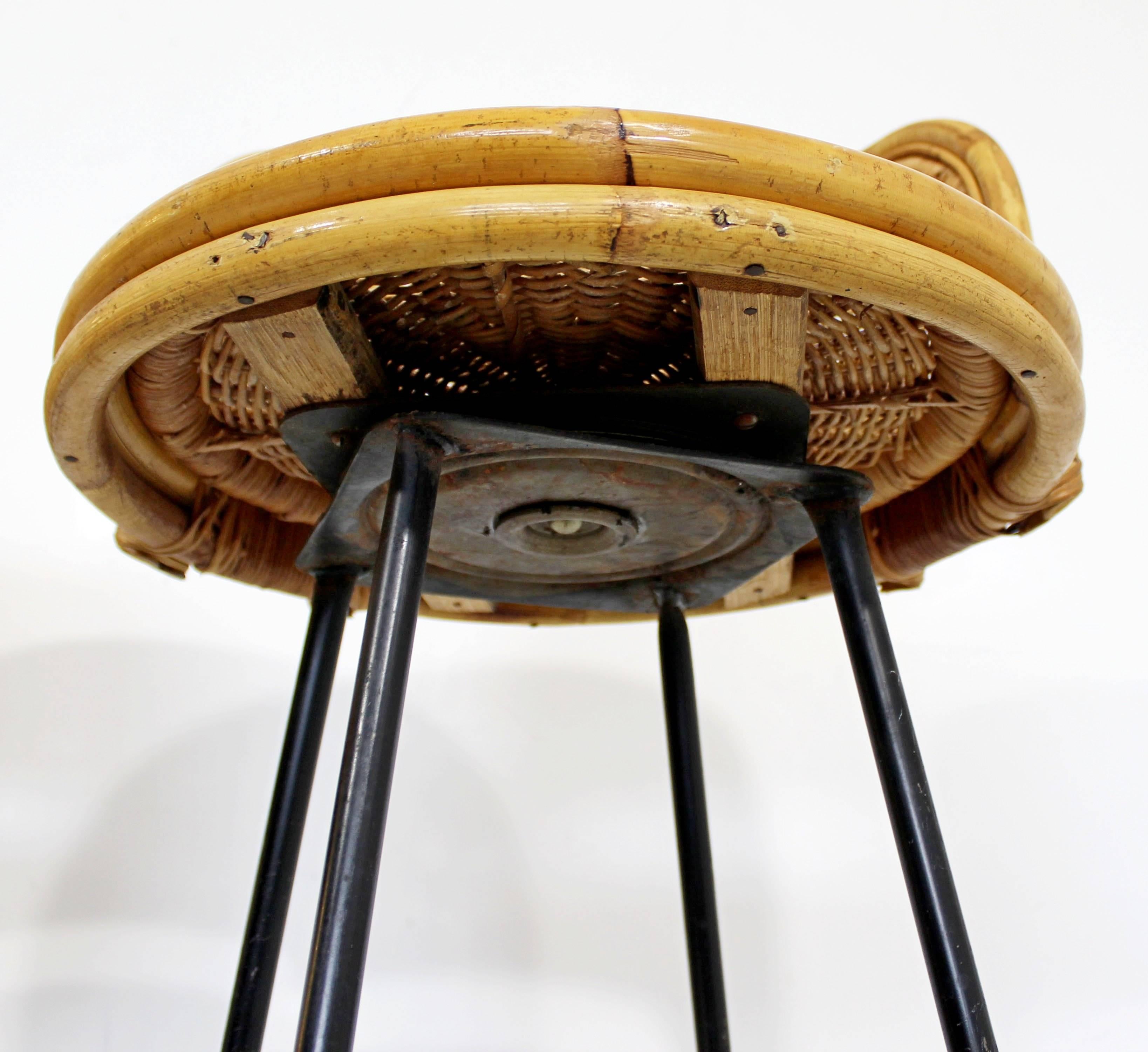 Mid-Century Modern Danny Ho Fong Set of Four Bamboo Rattan Barstools, 1960s In Good Condition In Keego Harbor, MI