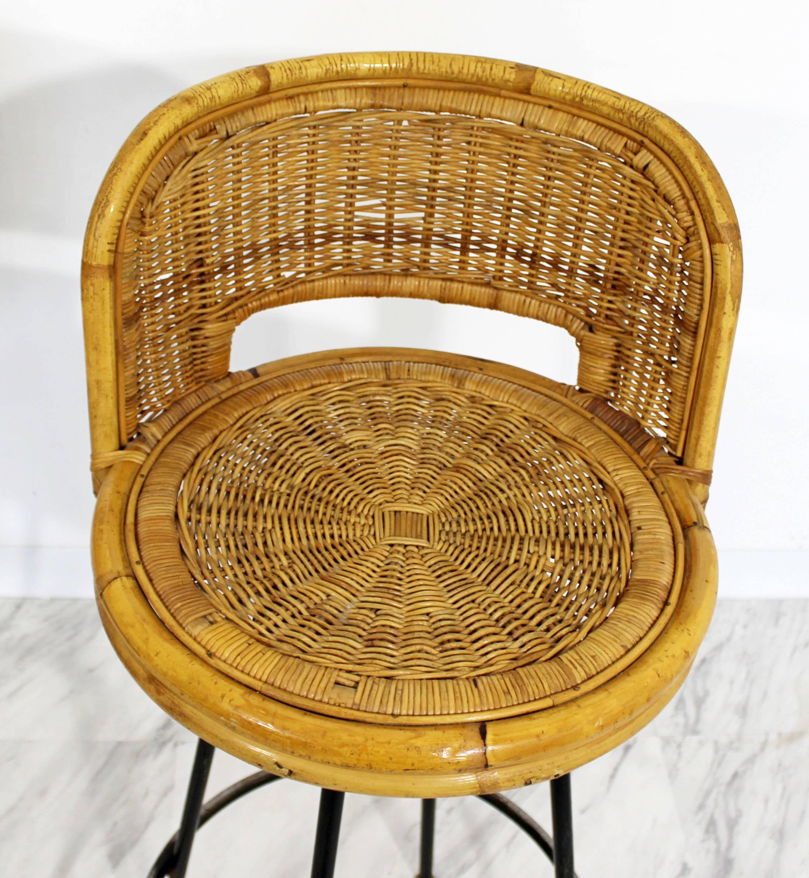 American Mid-Century Modern Danny Ho Fong Set of Four Bamboo Rattan Barstools, 1960s