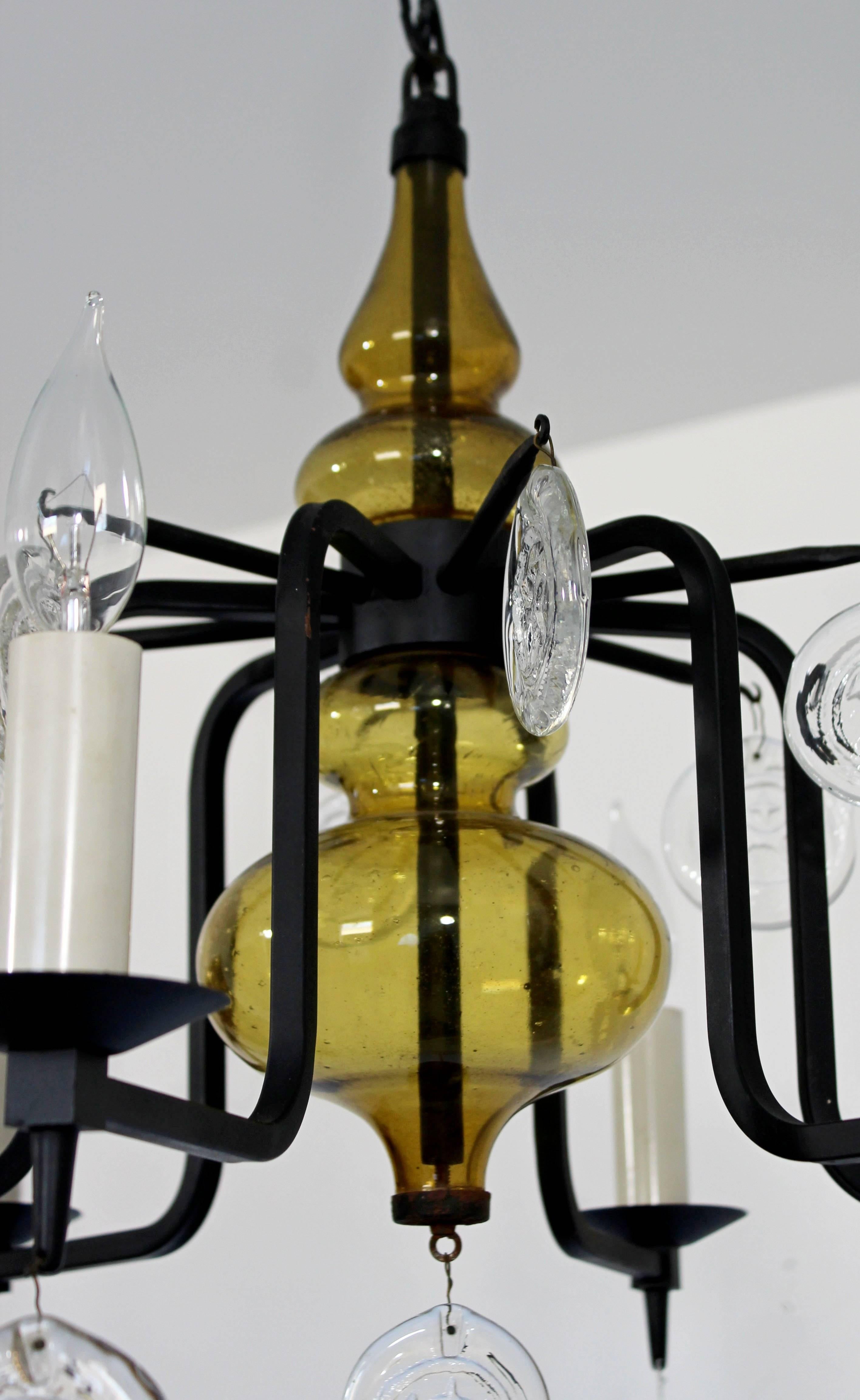Mid-Century Modern Wrought Iron Glass Chandelier Svend Aage Holm Sorenson, 1950s 4