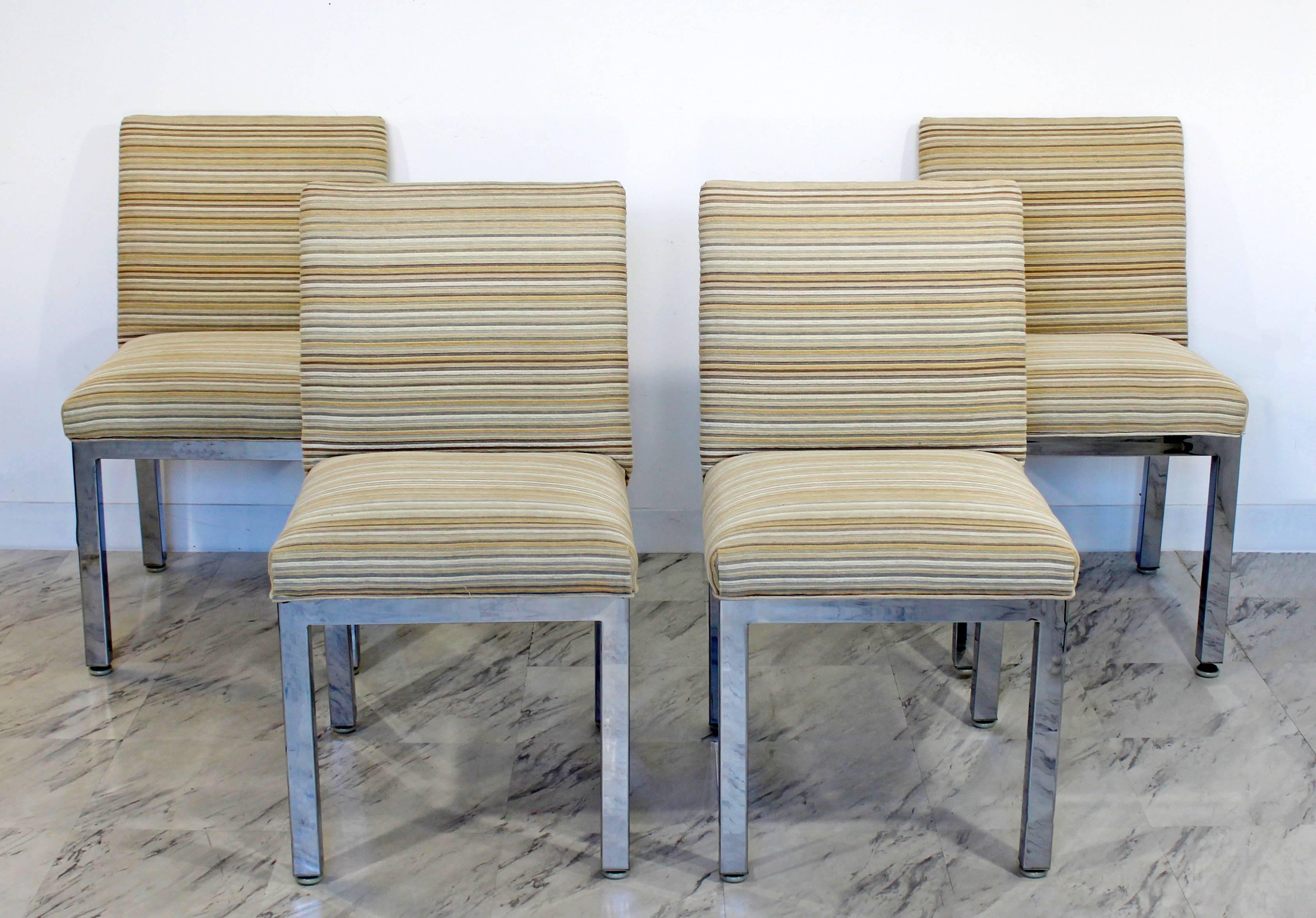 For your consideration is a magnificent set of four, chrome, side, dining chairs by Milo Baughman for the Design Institute of America, circa the 1970s. In excellent condition. The dimensions are 18