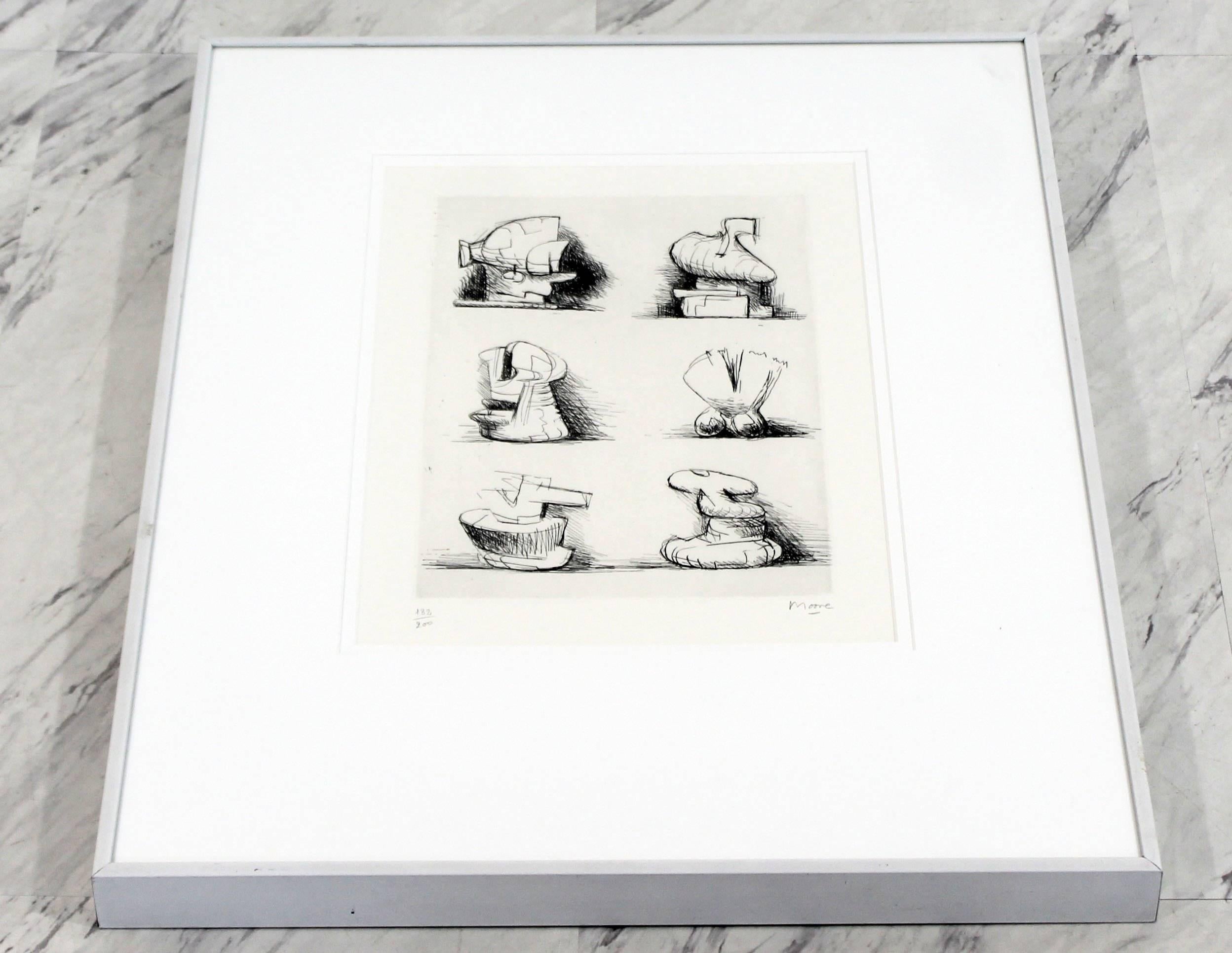 Woven Mid-Century Modern Print Six Sculpture Motives Signed by Henry Moore 182/200