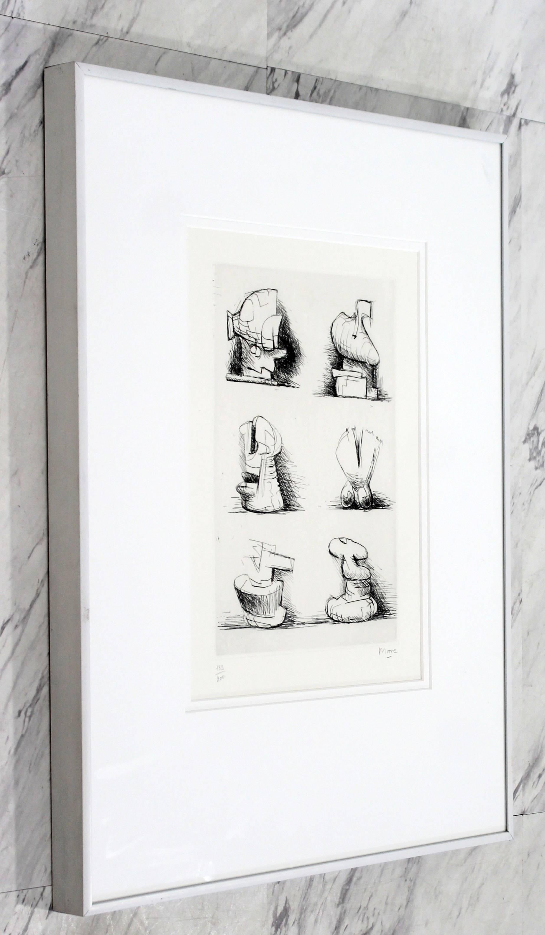 British Mid-Century Modern Print Six Sculpture Motives Signed by Henry Moore 182/200