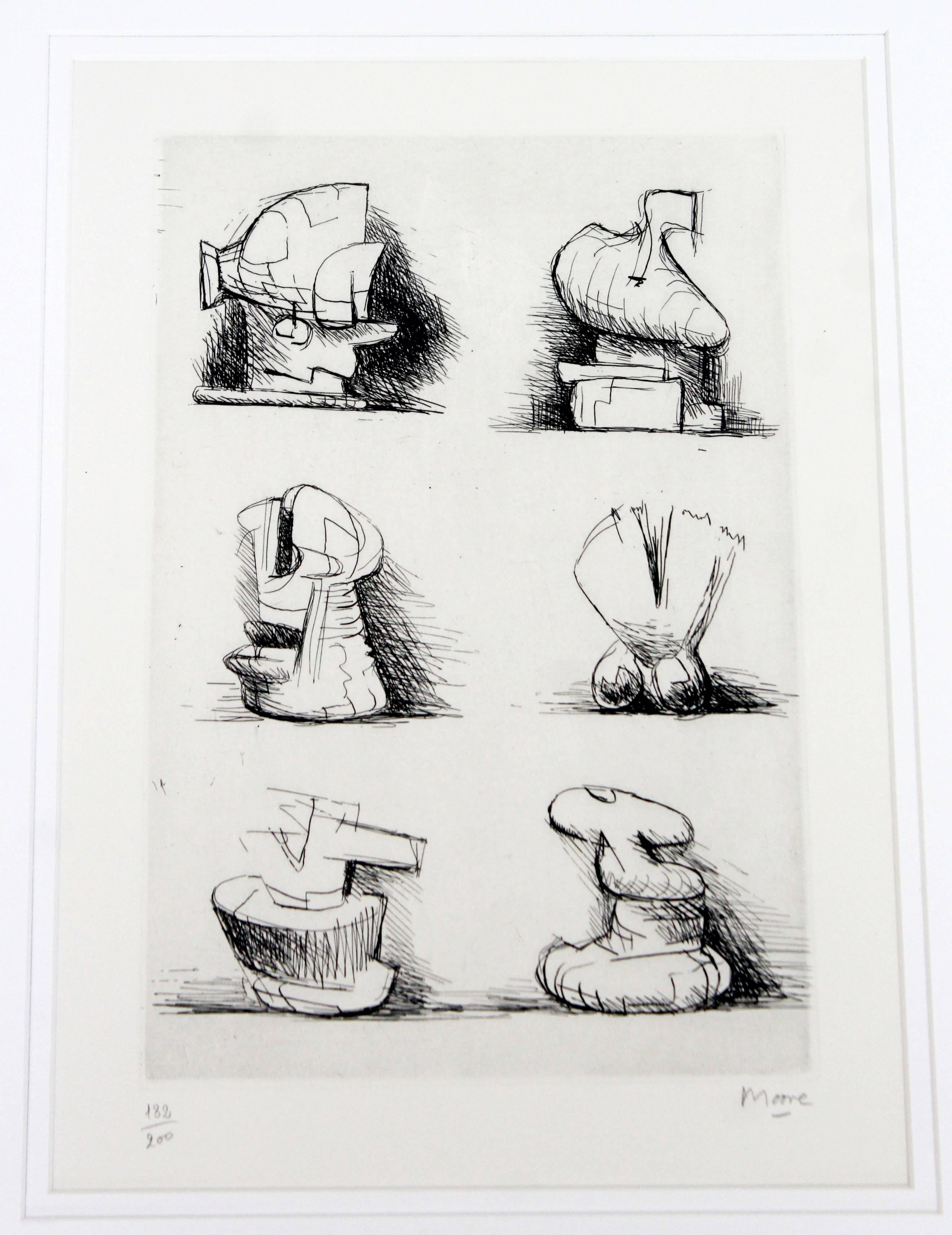 Mid-Century Modern Print Six Sculpture Motives Signed by Henry Moore 182/200 In Good Condition In Keego Harbor, MI