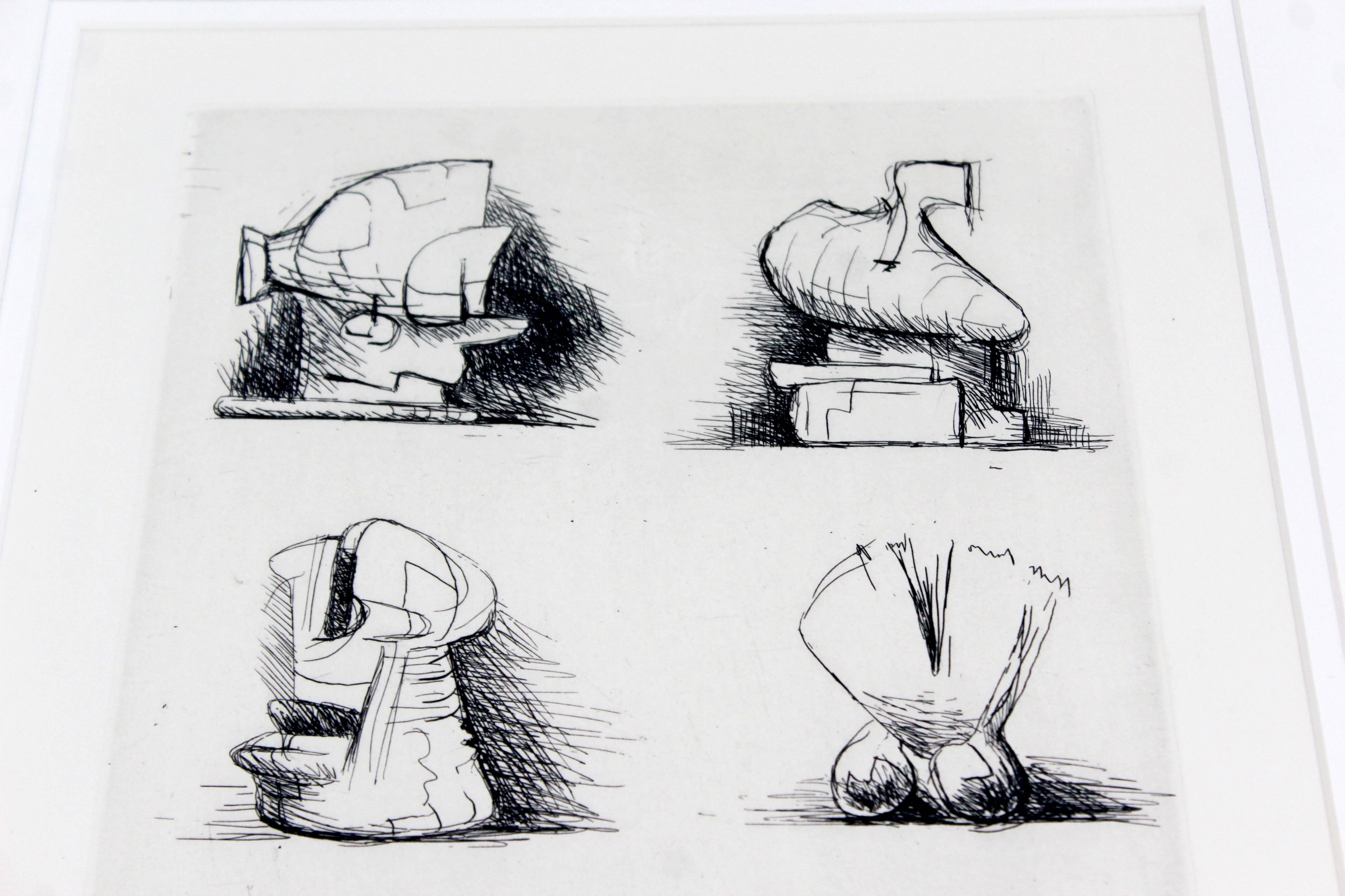 Late 20th Century Mid-Century Modern Print Six Sculpture Motives Signed by Henry Moore 182/200