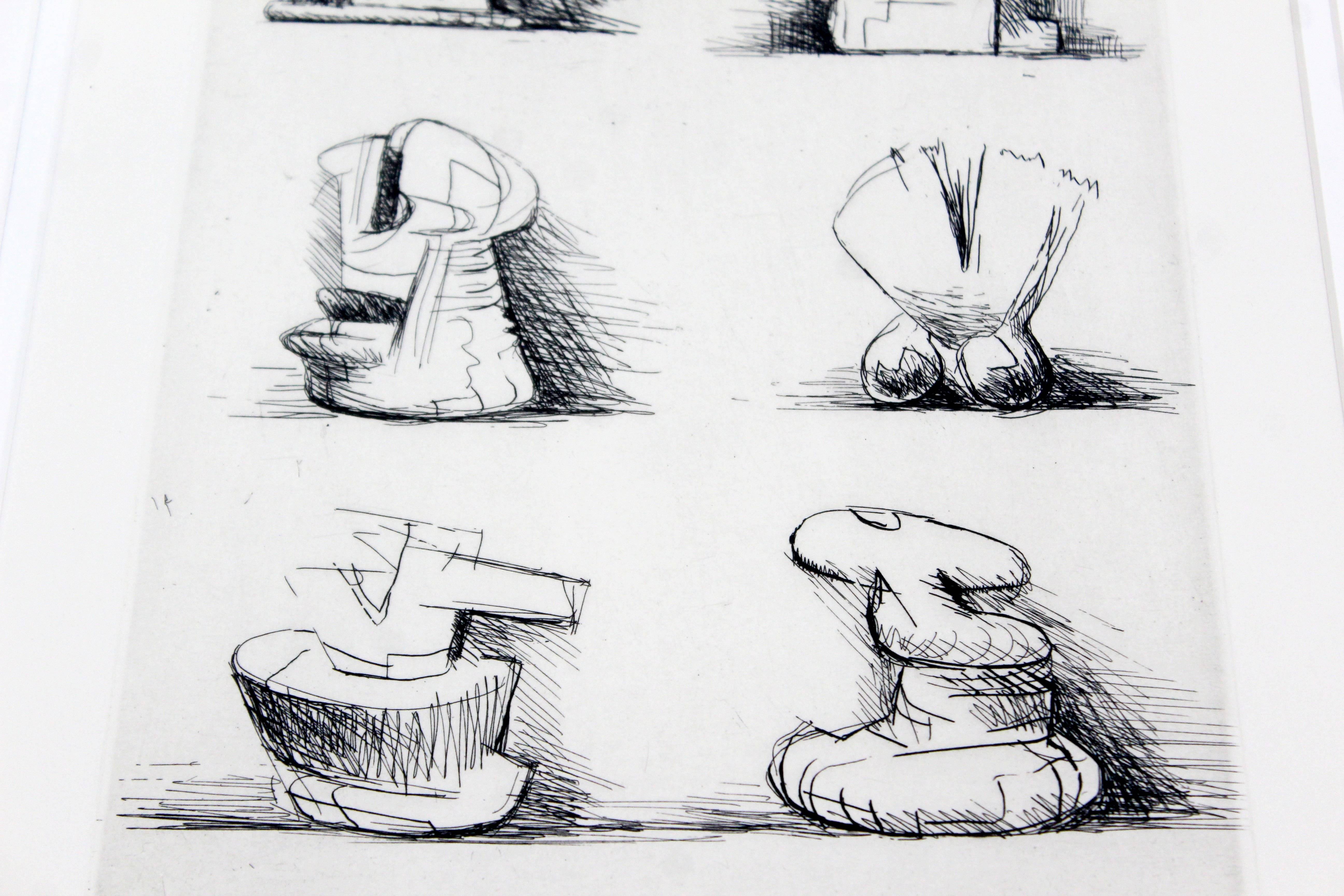 Paper Mid-Century Modern Print Six Sculpture Motives Signed by Henry Moore 182/200