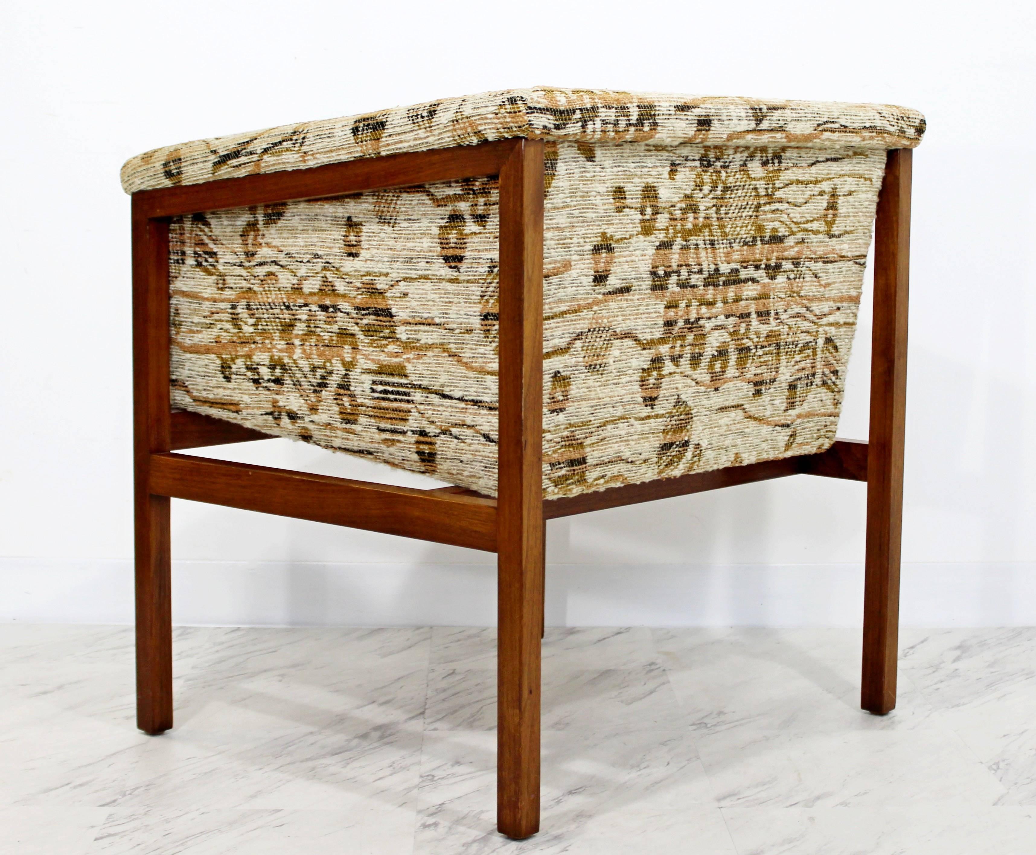 American Mid-Century Modern Dunbar Wood Framed Cube Accent Lounge Chair