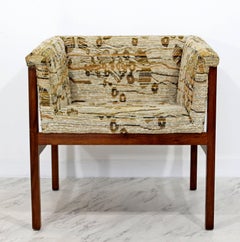 Mid-Century Modern Dunbar Wood Framed Cube Accent Lounge Chair