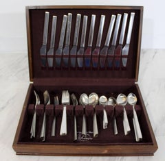 Mid-Century Modern Georg Jensen Prestige Stainless 84 Pc Flatware 12 Pc Setting