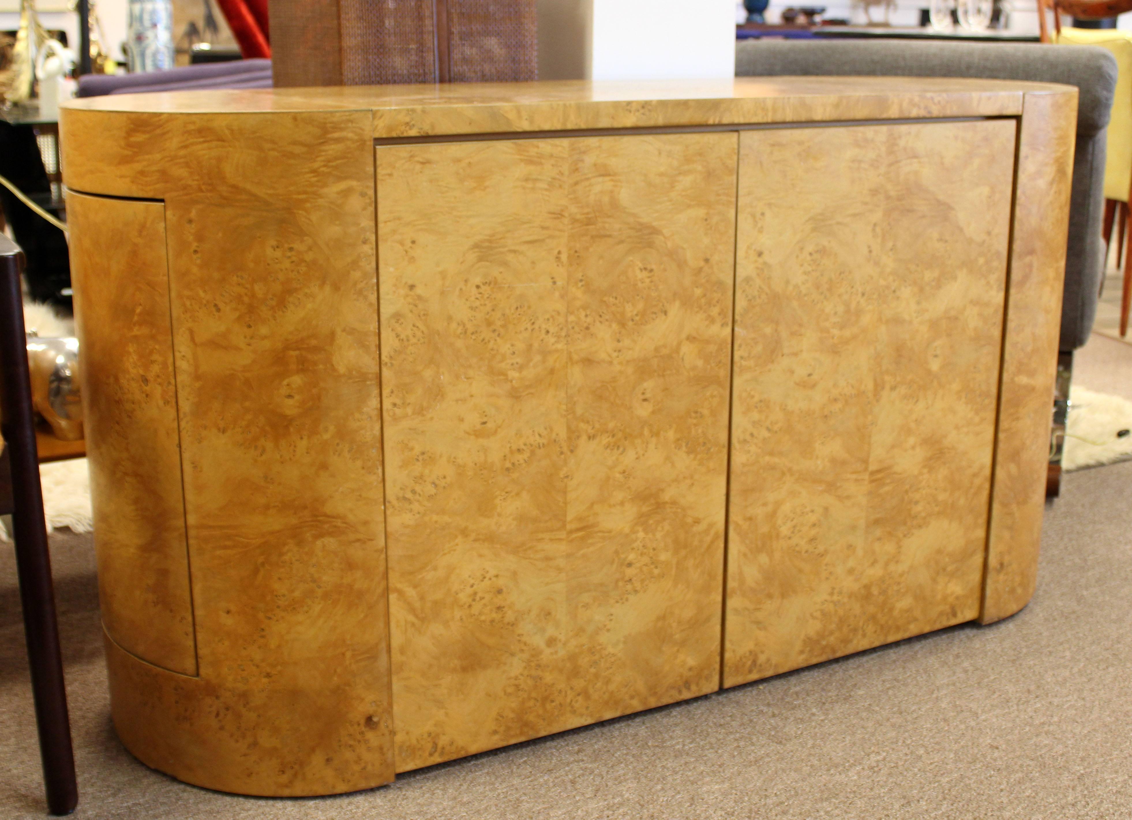 American Mid Century Modern Milo Baughman Burlwood Curved Credenza 1970s