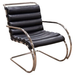 Pair of Mies Van der Rohe Mid Century Modern Black Leather MR Lounge Chairs