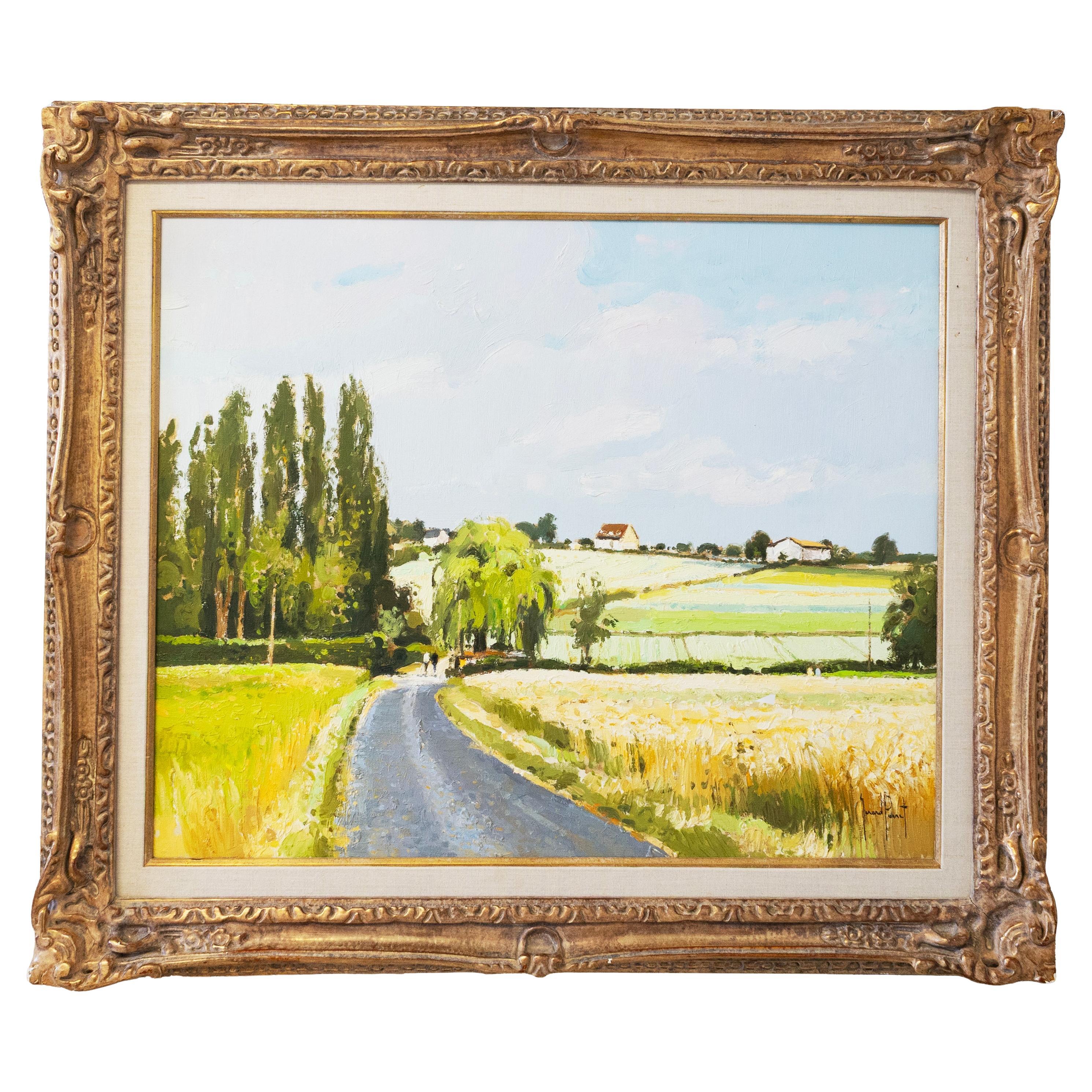 Gérard Passet Route Dans Le Champs Signed Impressionist Oil Painting on Canvas For Sale