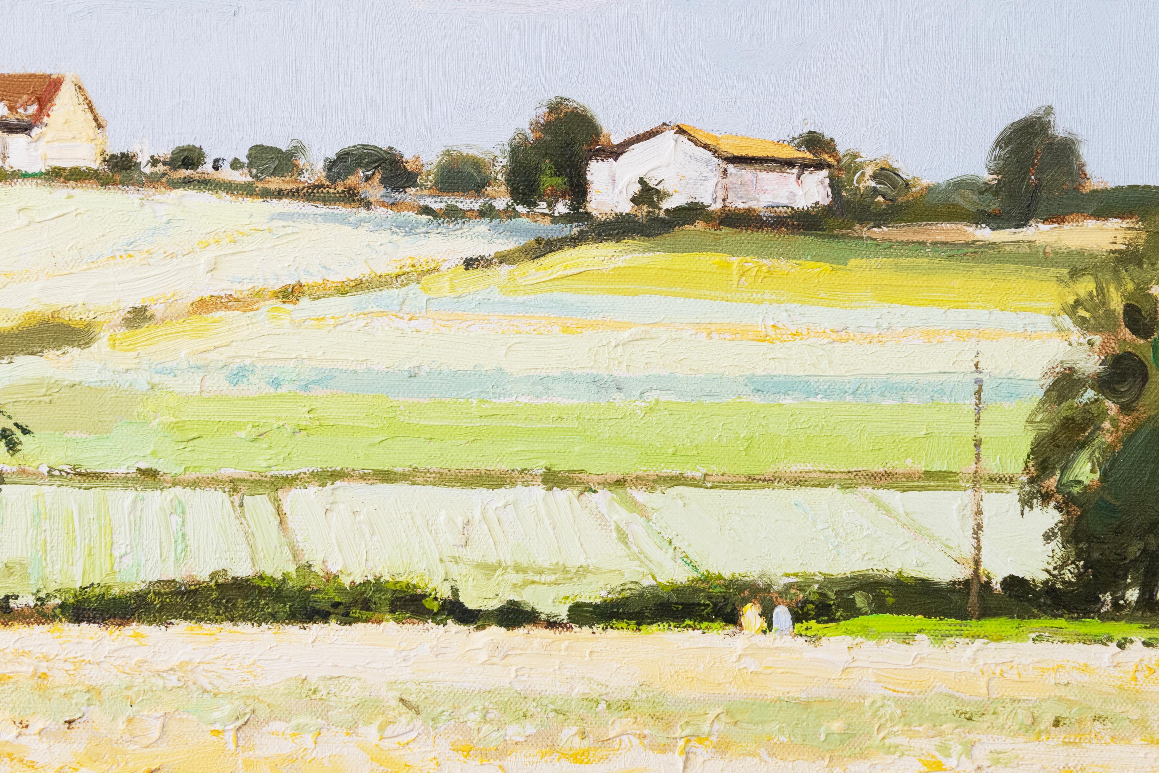 Late 20th Century Gérard Passet Route Dans Le Champs Signed Impressionist Oil Painting on Canvas For Sale
