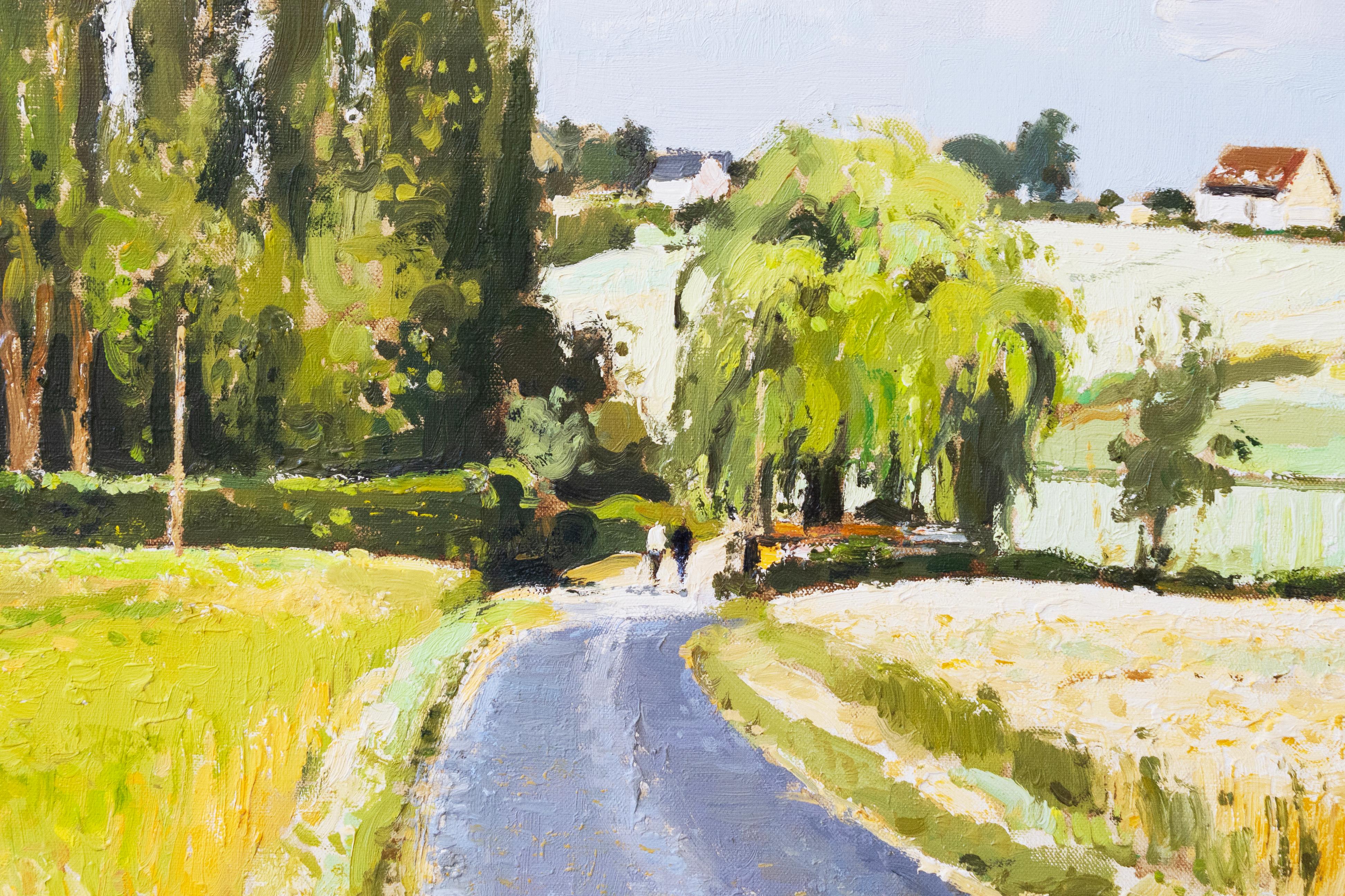 French Gérard Passet Route Dans Le Champs Signed Impressionist Oil Painting on Canvas For Sale