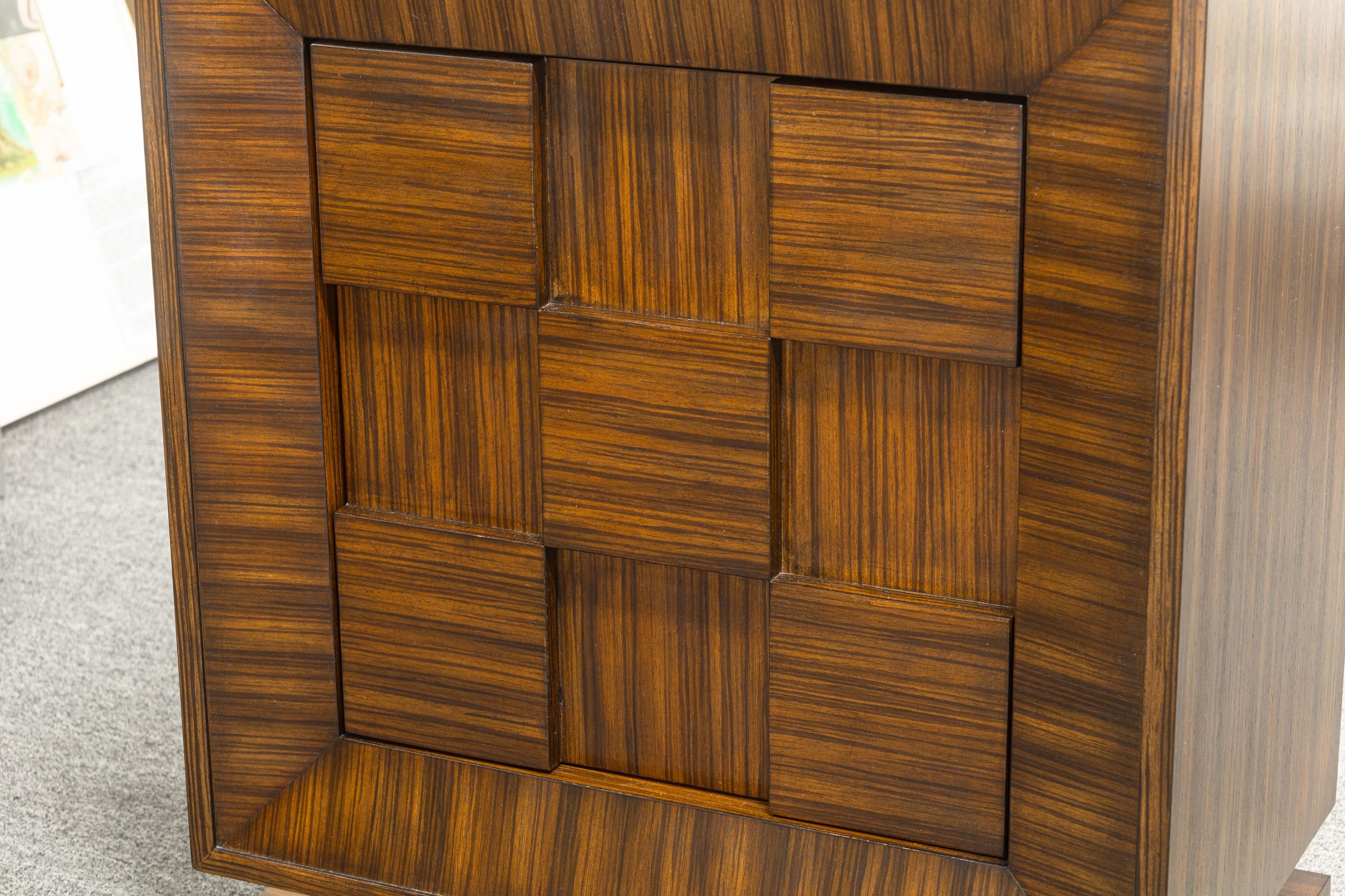 Global Views Contemporary Modern Zebrawood Laminate Rectangular Office Cabinet In Good Condition For Sale In Keego Harbor, MI