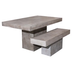 Used Contemporary Modern Gray Concrete Dining Dinette Table with Matching Bench Seat