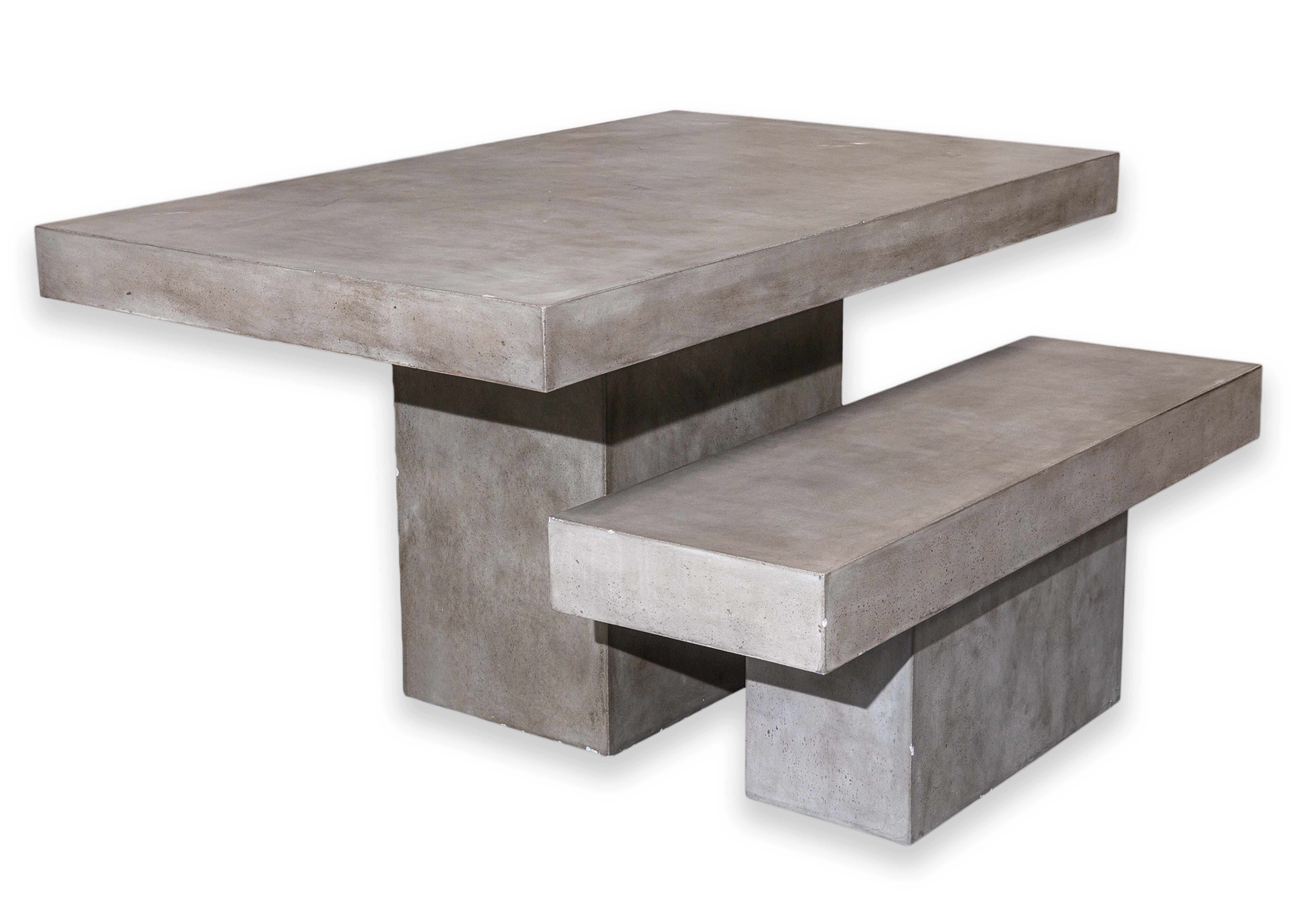 Contemporary Modern Gray Concrete Dining Dinette Table with Matching Bench Seat For Sale 2