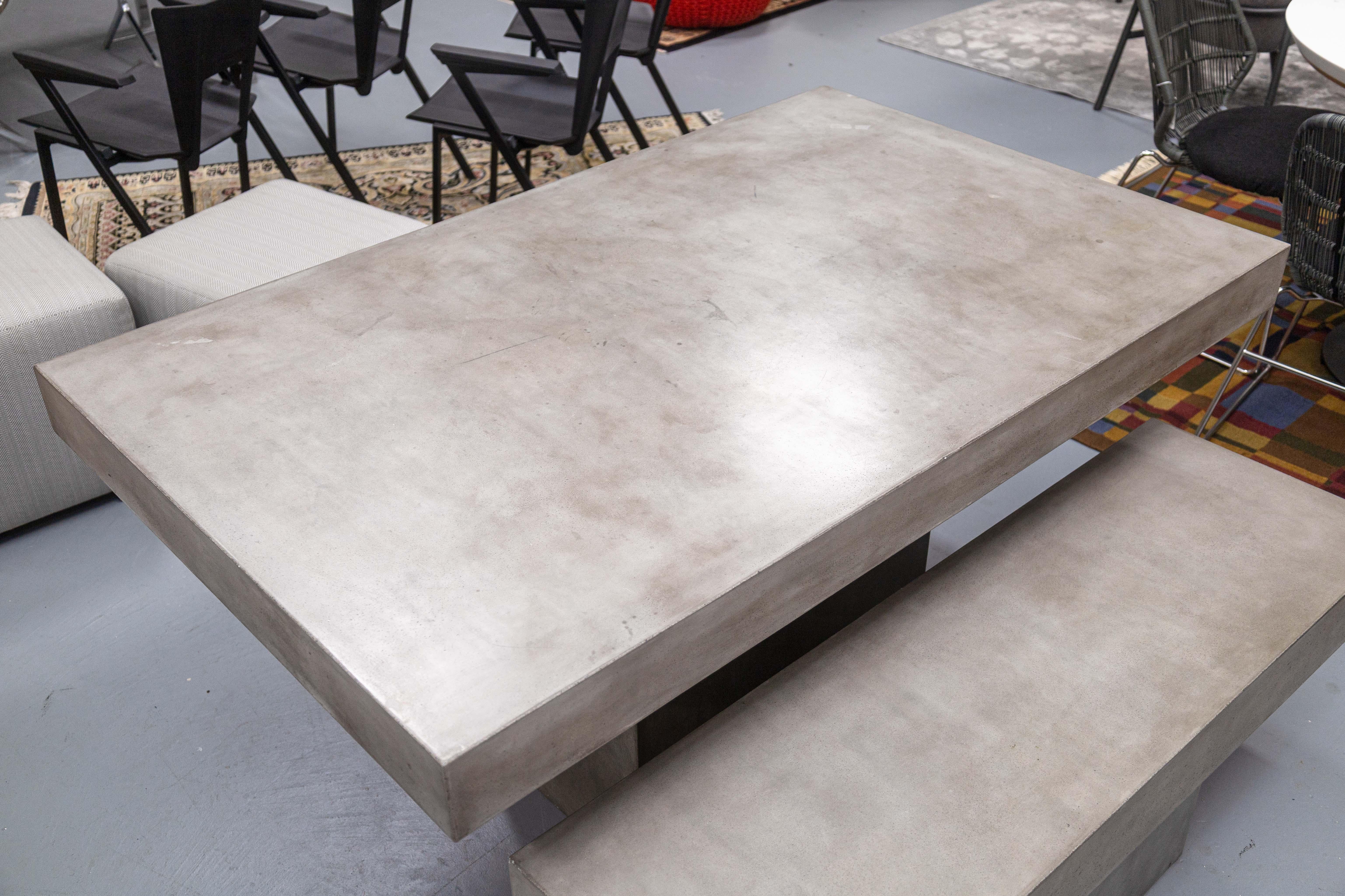 Unknown Contemporary Modern Gray Concrete Dining Dinette Table with Matching Bench Seat For Sale