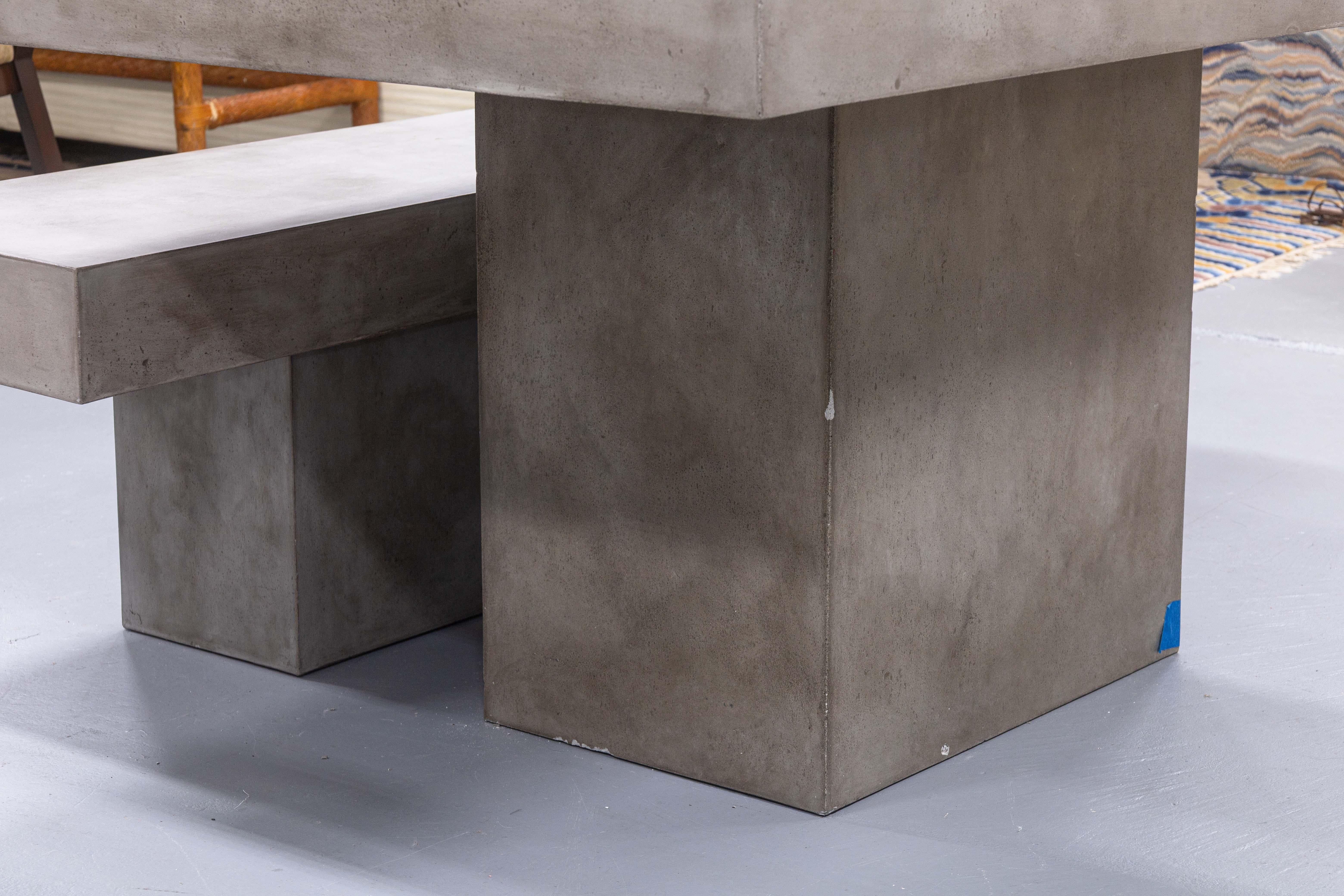 Contemporary Modern Gray Concrete Dining Dinette Table with Matching Bench Seat For Sale 1