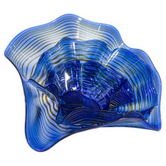 Contemporary Chihuly Style Viz Glass 3pc Hand Blown Blue Glass Table Sculpture