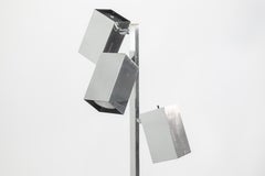 Vintage 1970s Robert Sonneman for Koch & Lowy Three Head Chrome Cube Floor Lamp