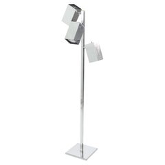 Vintage 1970s Robert Sonneman for Koch & Lowy Three Head Chrome Cube Floor Lamp