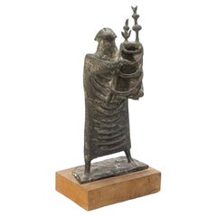 Arthur Schneider, Rabbi with Torah Modern Brutalist Bronze Sculpture Judaica Art