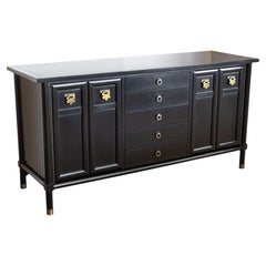 Vintage American of Martinsville Black Lacquered Brass Hardware Buffet Credenza