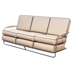 Vintage 1930s Gilbert Rohde for Troy Sunshade Company Art Deco Cream Vinyl Sofa