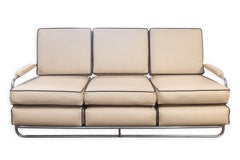 Vintage 1930s Gilbert Rohde for Troy Sunshade Company Art Deco Cream Vinyl Sofa