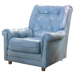 Vintage Blue Tufted Leather Accent Armchair by Classic Leather Inc