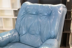 Vintage Blue Tufted Leather Accent Armchair by Classic Leather Inc